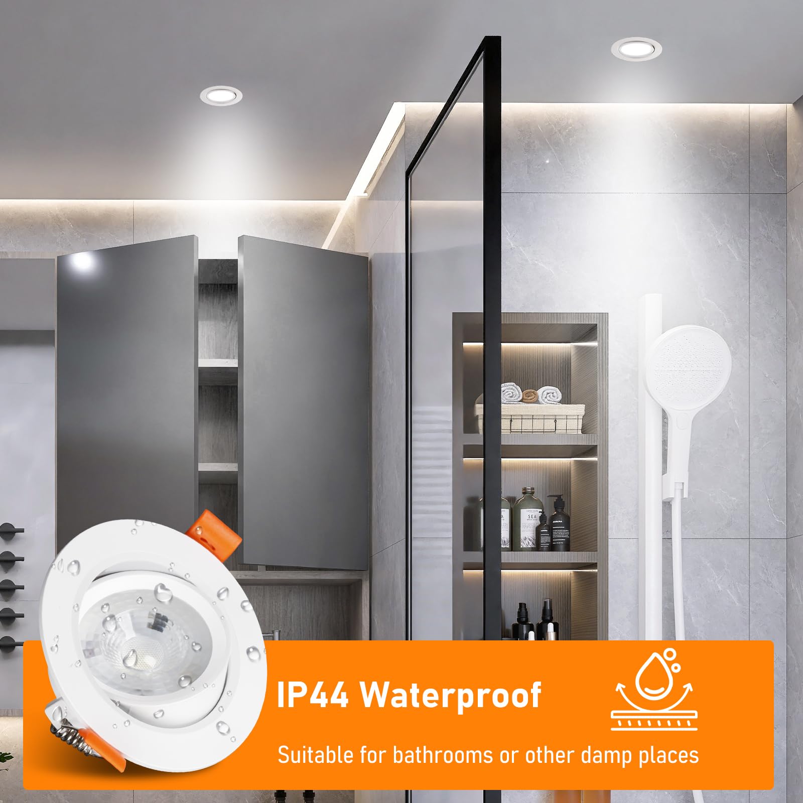 Faretti LED Soffitto Incasso Cartongesso, Faretti da Incasso 10W Foro Φ 90-100mm 960 Lumen 6000K Luce Fredda, IP44, 30-60° Angolo Regolabile, per Interni e Commerciale, Set di 6
