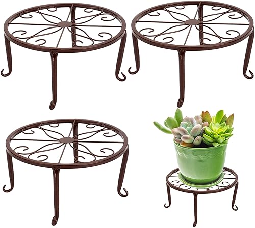 Soporte de metal para plantas al aire libre, 3 unidades, 9.4 in, resistente al óxido, soporte para macetas de estilo vintage, redondo, soporte para