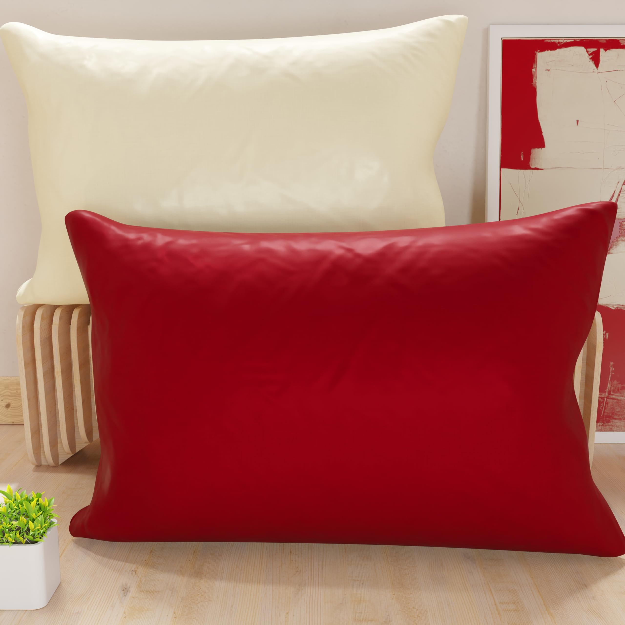 PETTI Artigiani Italiani - Pair of Microfiber Pillowcases 145x40 cm, Bedroom Cushions, Sofa, Set of 2 Pillow Covers, Double Face Pillowcase Cream and Burgundy