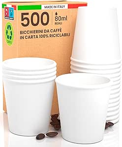500 Bicchierini Caff&egrave; 80ml Biodegradabili - Monouso Eco, Per Espresso Take Away | Riciclabili Nella Carta