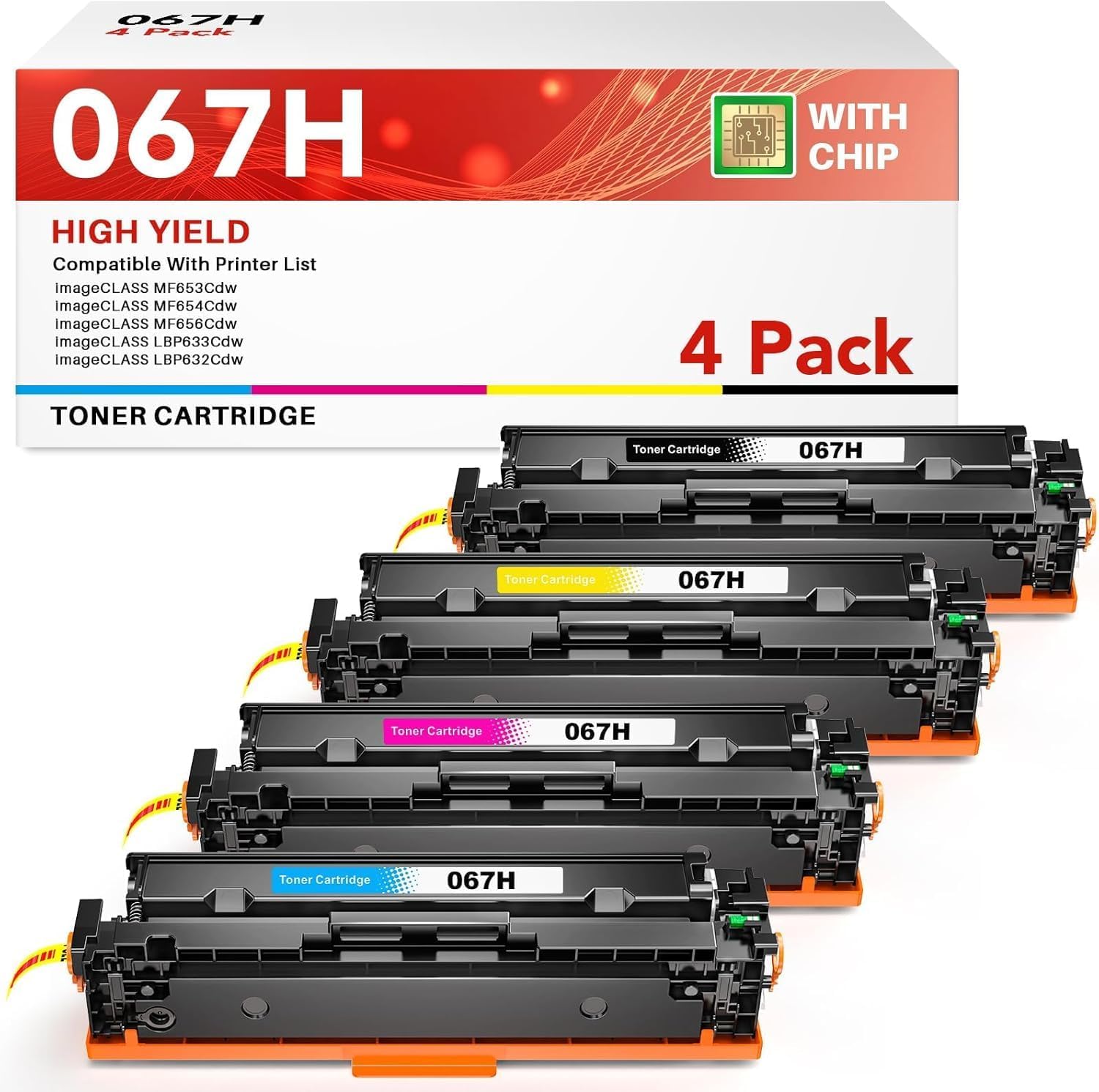 INK4U 067H Toner Cartridge Set Compatible Replacement for Canon 067H 067 Toner Work with imageCLASS MF654Cdw MF656Cdw MF653Cdw LBP633Cdw LBP632Cdw Printer (4 Pack,BK/C/M/Y)