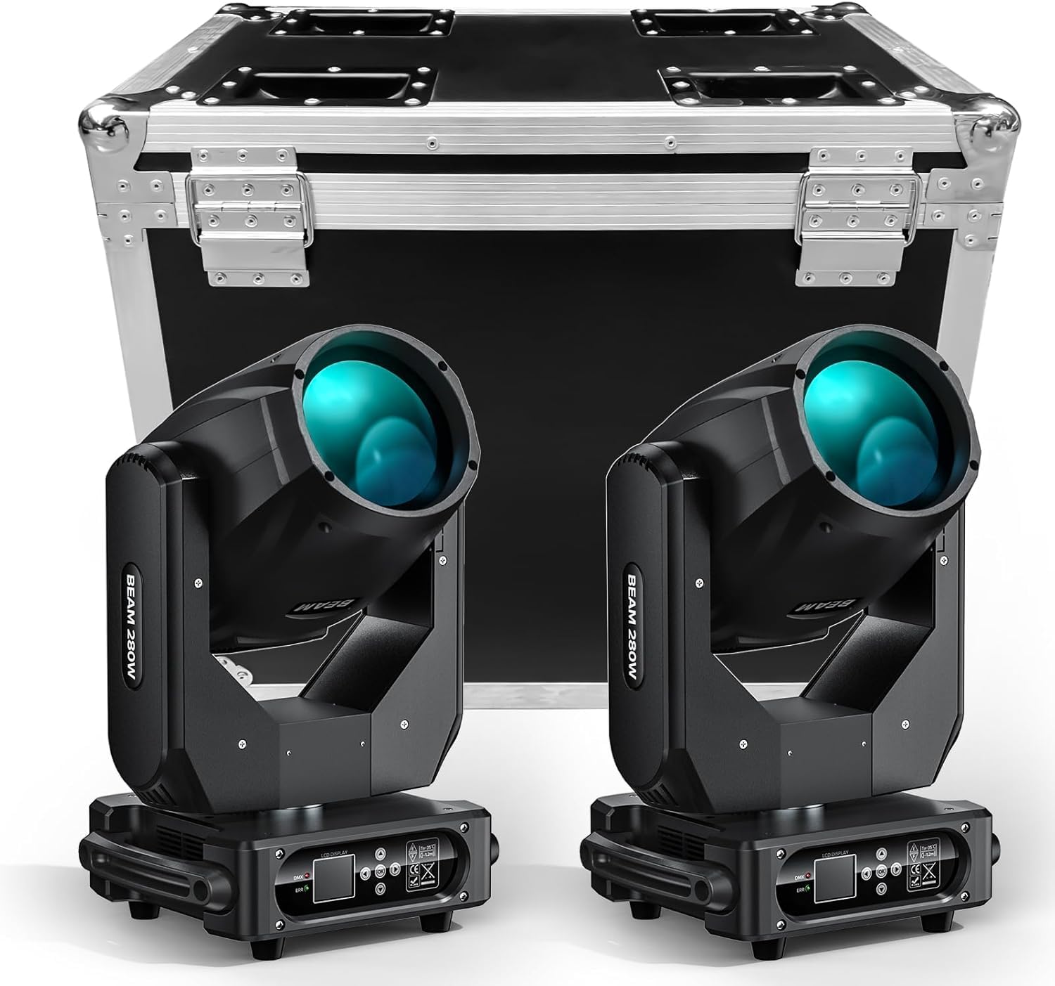 2 Pièces avec Flightcase 280W Lyre LED 10R Beam Lumières de scène 14 Couleurs 17 Gobos 16CH Projecteur 8+48 Prisme Tête mobile pour Disco Club Bar Soirées Lumineux