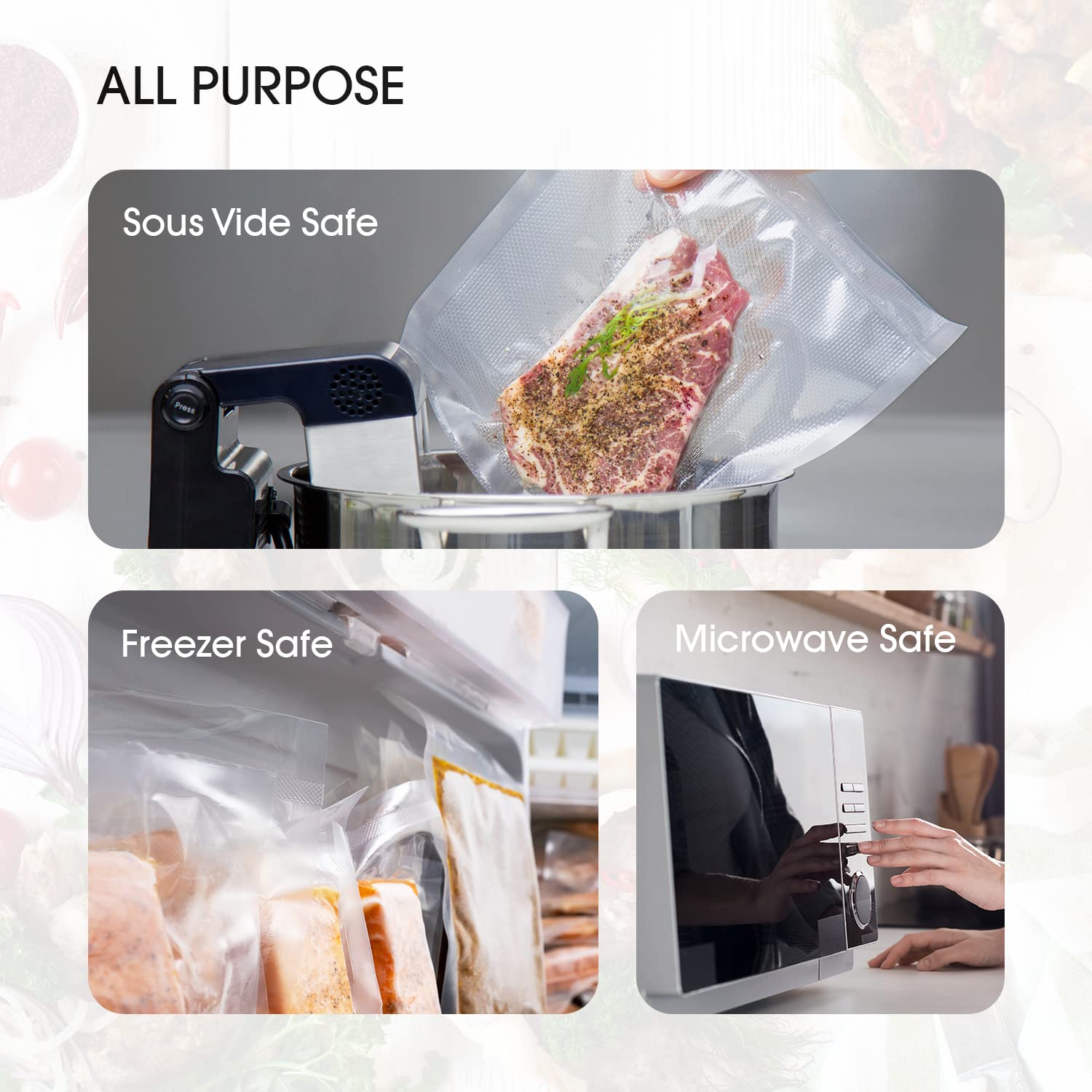 Vesta Precision Lot De 3 Rouleaux De Sacs Sous Vide – 20,3 Cm X 6,1 M (2 Rouleaux) | 27,9 Cm X 4,8 M (3 Rouleaux), 5 Mm D'épaisseur, Résistants Aux Perforations