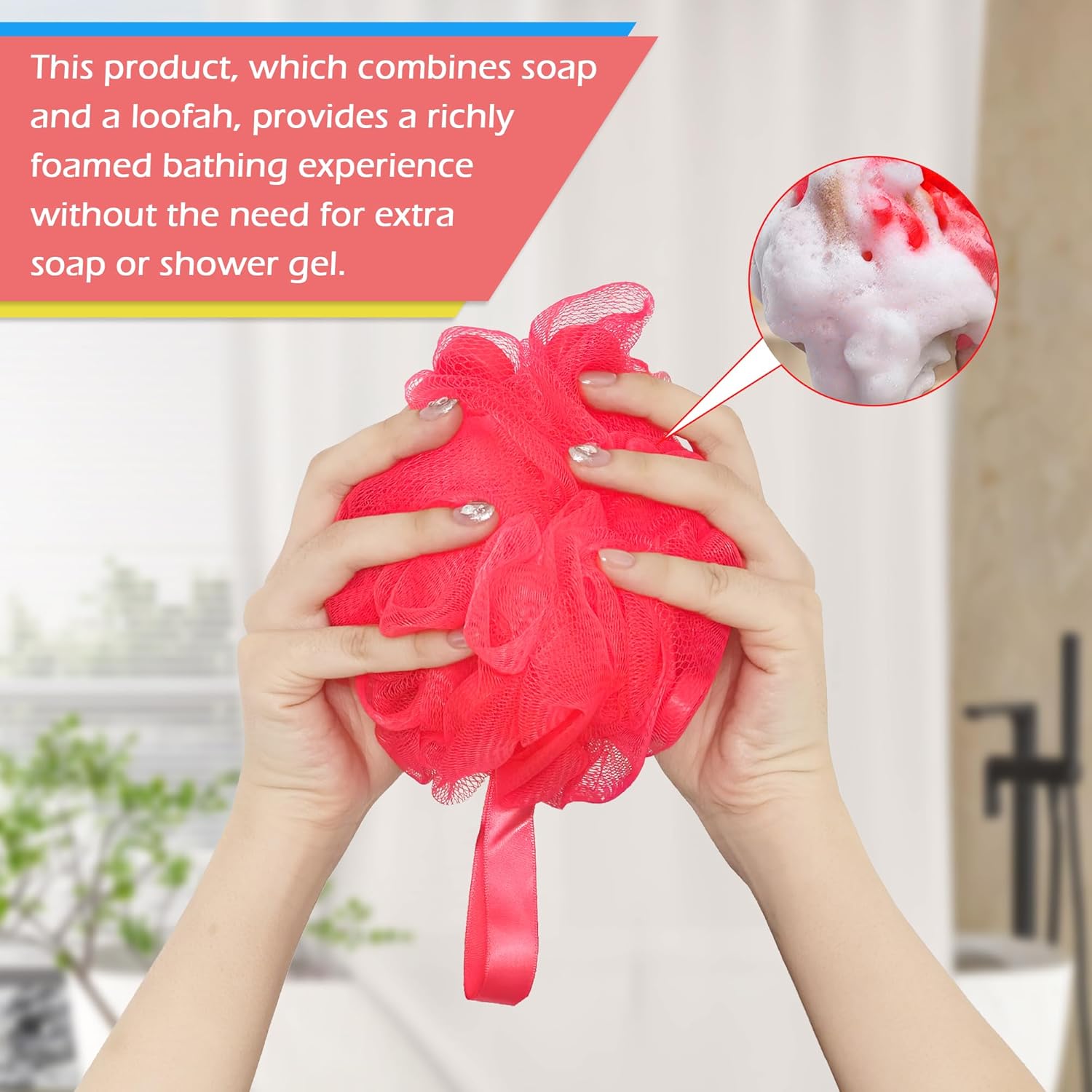 Bath Shower Loofah with Strawberry-Scented Soap – Soft & Exfoliating Body Scrubber, Soap-Infused Loofah, Luxurious Spa Experience, Durable (Red - Strawberry, Medium (Pack of 1)) - Image 5