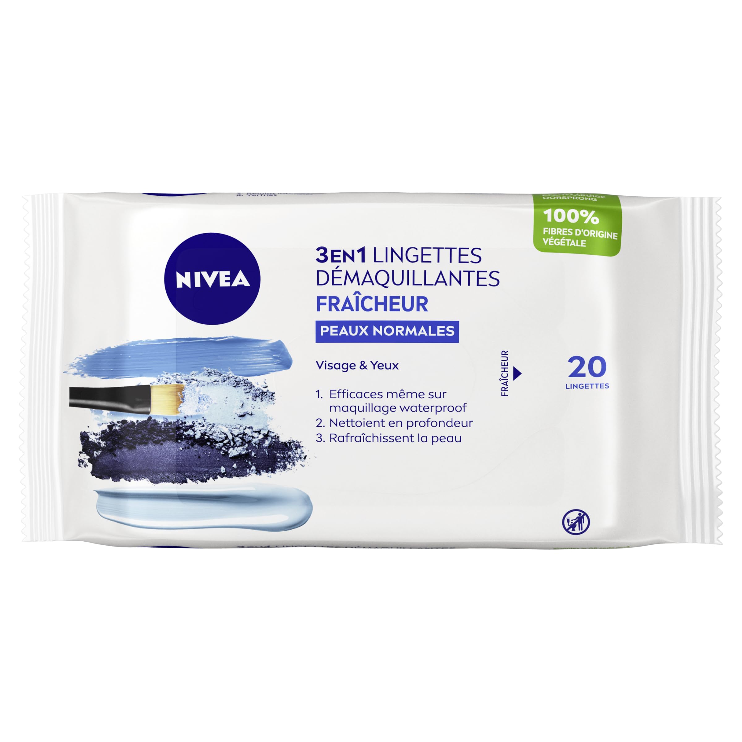Nivea Makeup Wipes Fresh Normal Skin 100% Vegetable Fibres (1 x 20 Pieces) Makeup Remover for Face Eyes & Lips
