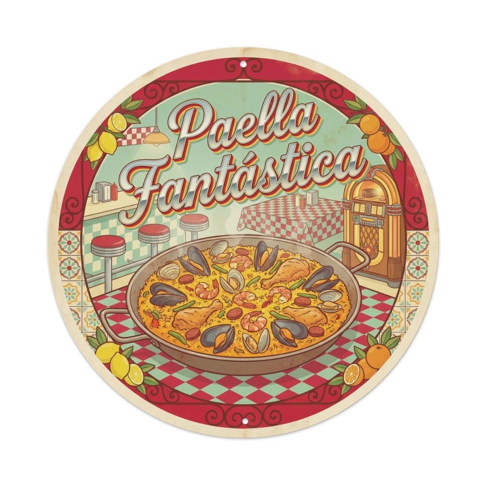 Paella Rice Dish 1950s Diner Mediterranean Metal Tin Sign