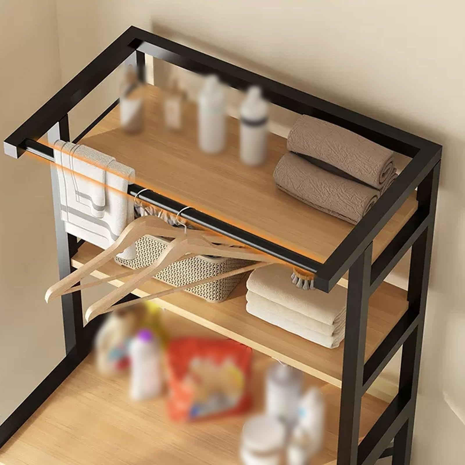 Mobiletto multifunzione da mettere sopra il WC, salvaspazio, con divisore ispessito, colore nero, design a 1 livello, ideale per piccoli spazi