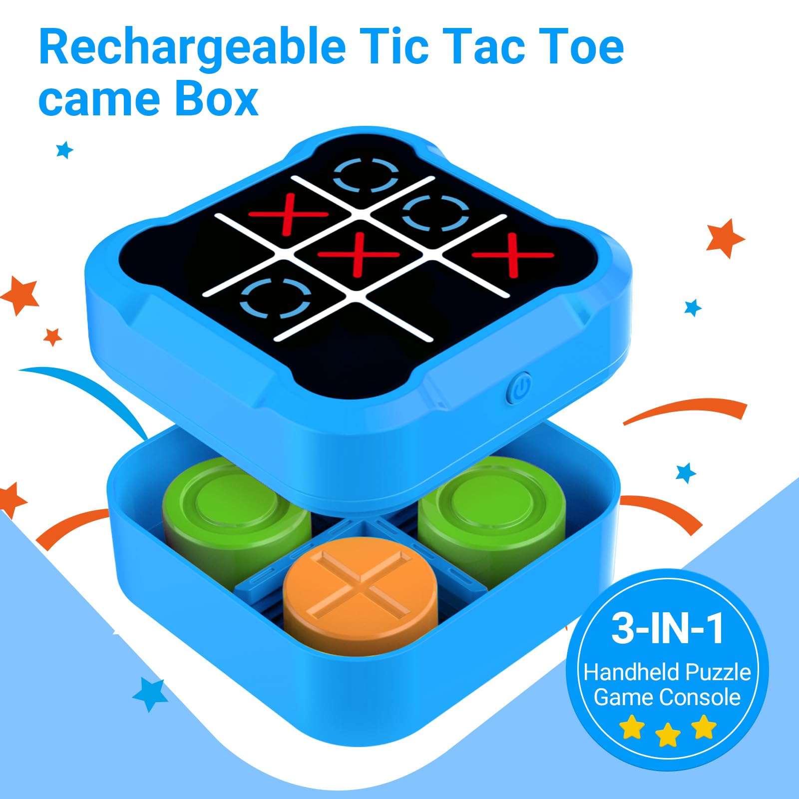 Tic Tac Toe Bolt Game, Elektroniczna Gra w Kółko I Krzyżyk,Przenośna Konsola do Gier Logicznych 5 w 1, Przenośna gra Podróżna dla Rodzinna (Blue)
