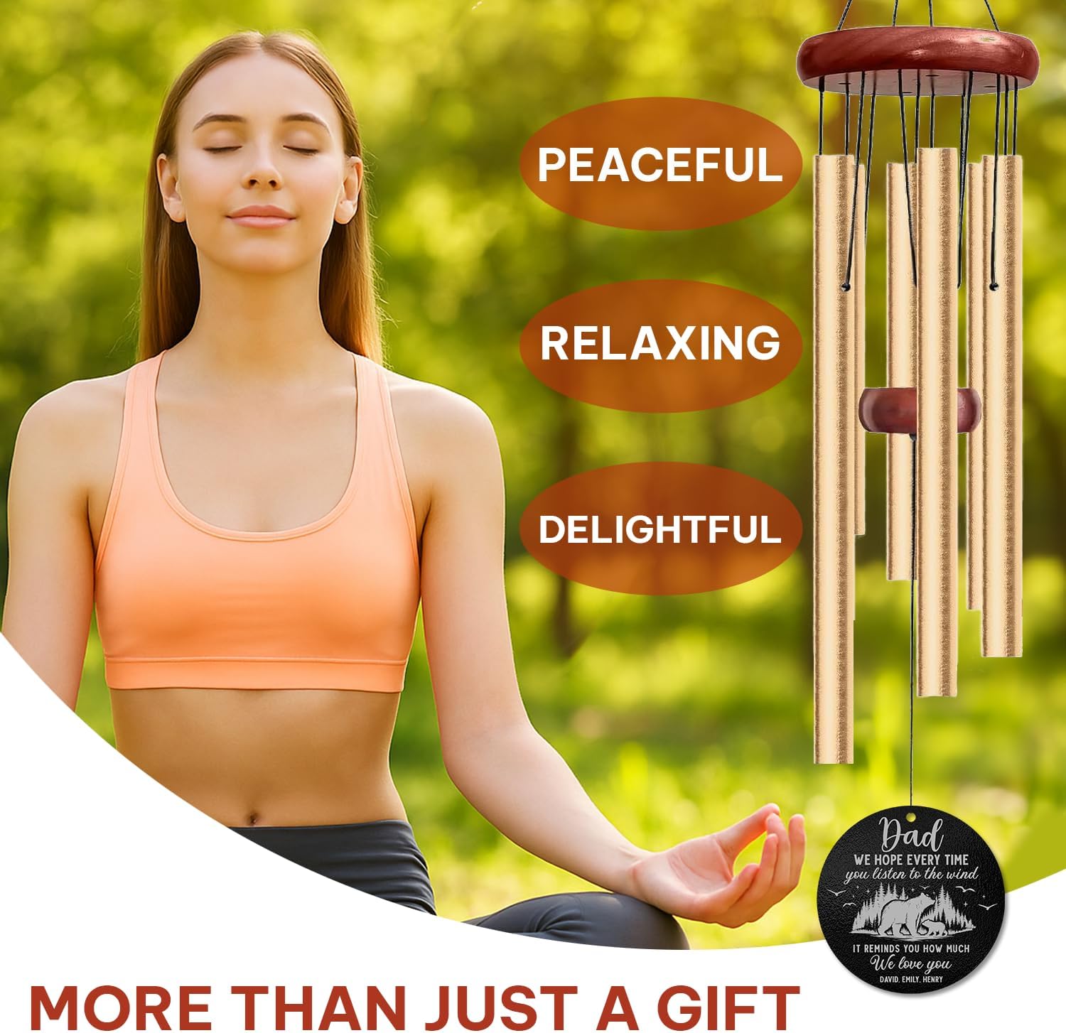 Personalized Dad Wind Chime – Dad Birthday Gifts from Daughter Son, Father's Day, Dads Birthday Decorations, Sympathy Gift for Loss of Father – Outdoor Windchime for Family Comfort