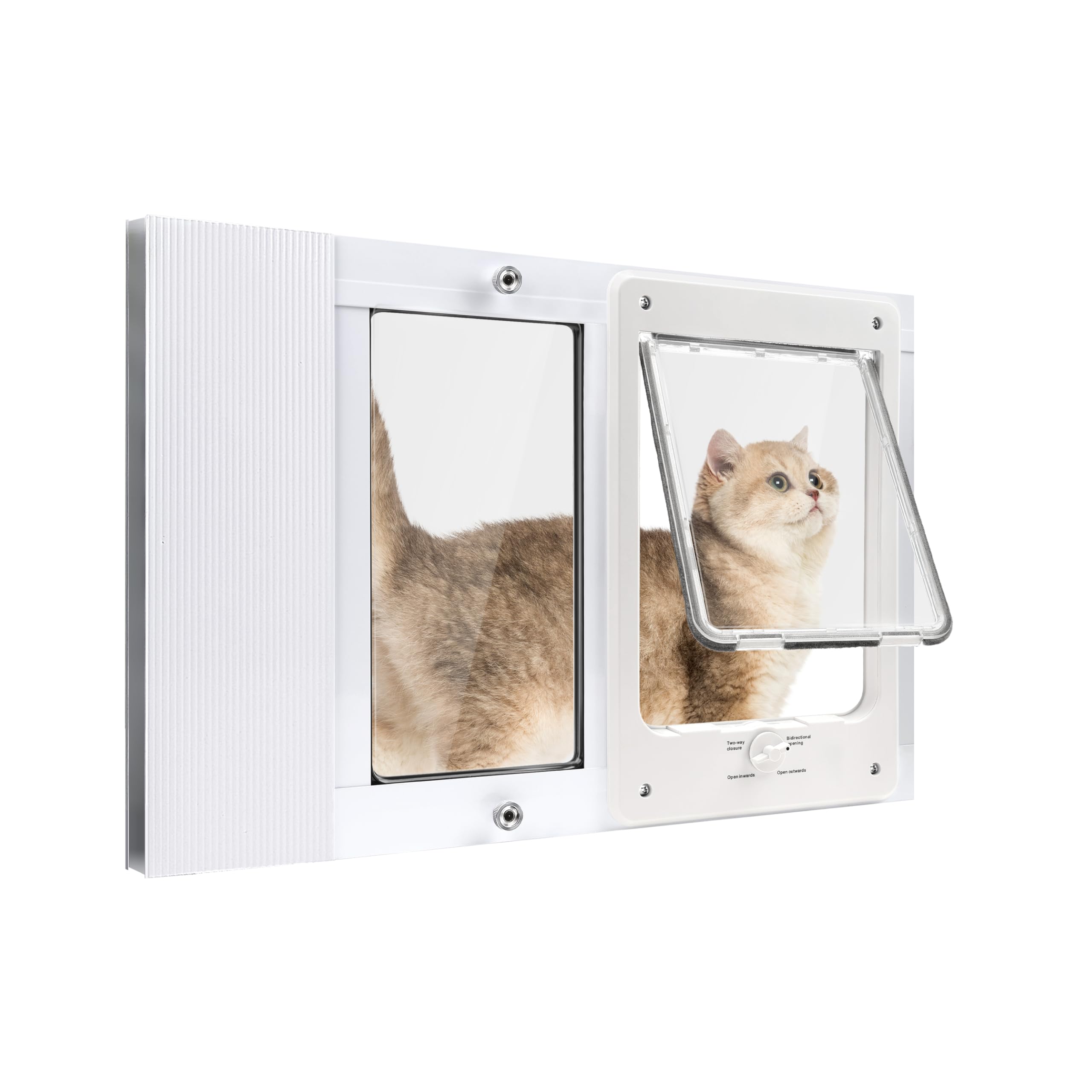 Full-Size Window Pet Door for Cat&Small Dog,Fits 21"-23 4/5" Width Windows, Quick-Fit Cat Door Window Insert,4 Locking Mechanisms, Magnetic Closure Cat Door for Window,Aluminum Pet Door for Window