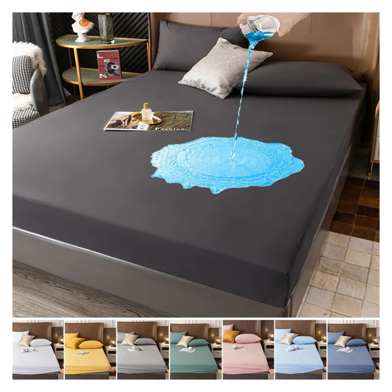 Coprimaterasso Impermeabile Lenzuola Regolabili con Angoli Regolabili con Fascia Elastica Singolo Doppio Fodera Materasso(Gray,60x80x12 inch)