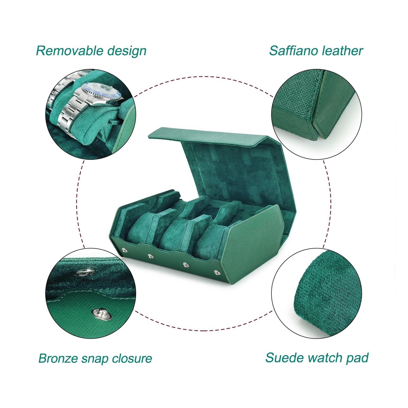 1 rotolo di orologio esagonale verde, organizer for orologi portatile con 2/3/4/6/8 slot
