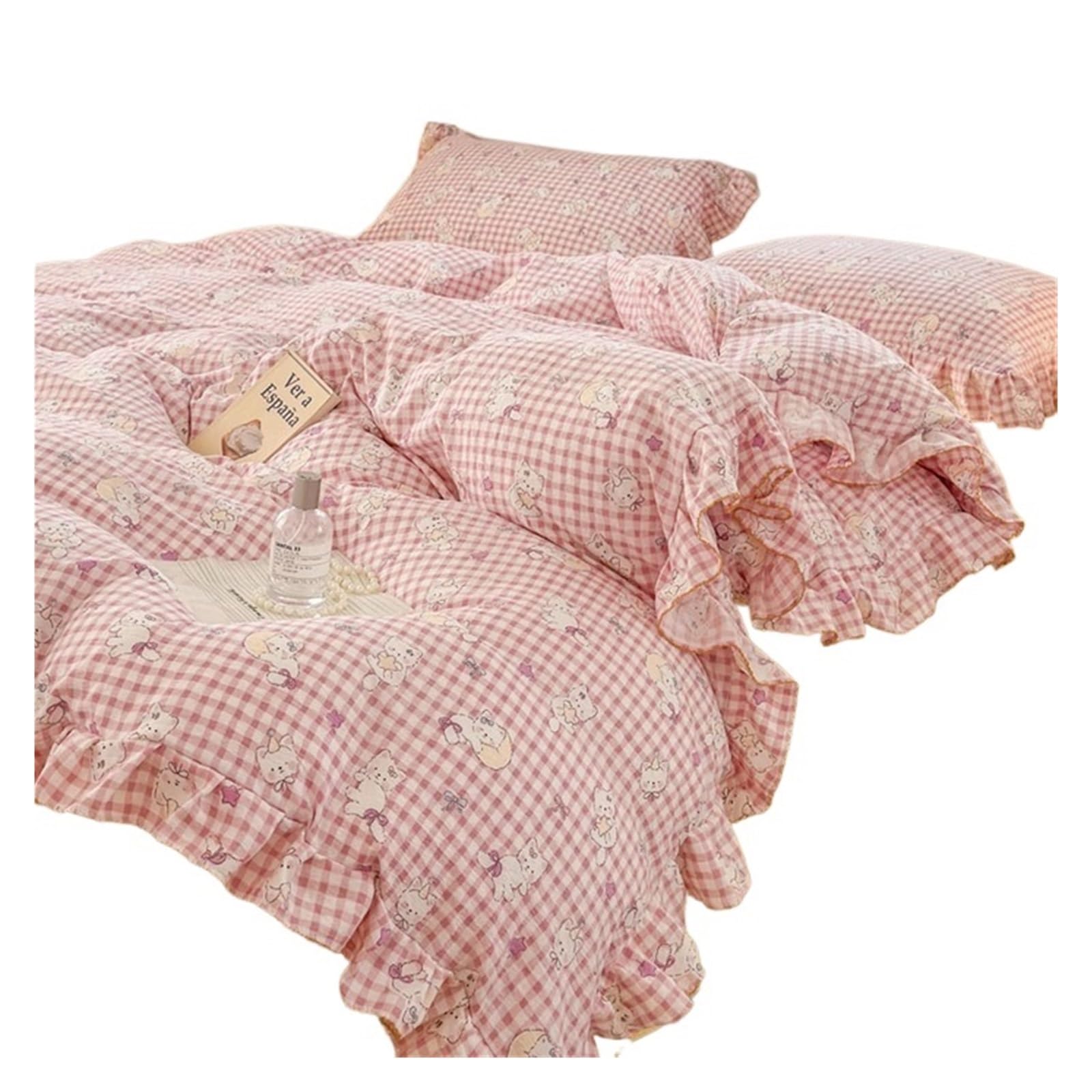 GCYEIDMA Ruffle Duvet Cover Bedding Sets Ruffle Lace Bow Quilt Cover Romantic Bedclothes Decor Woman Bedroom Duvet 4pcs(Color 5)