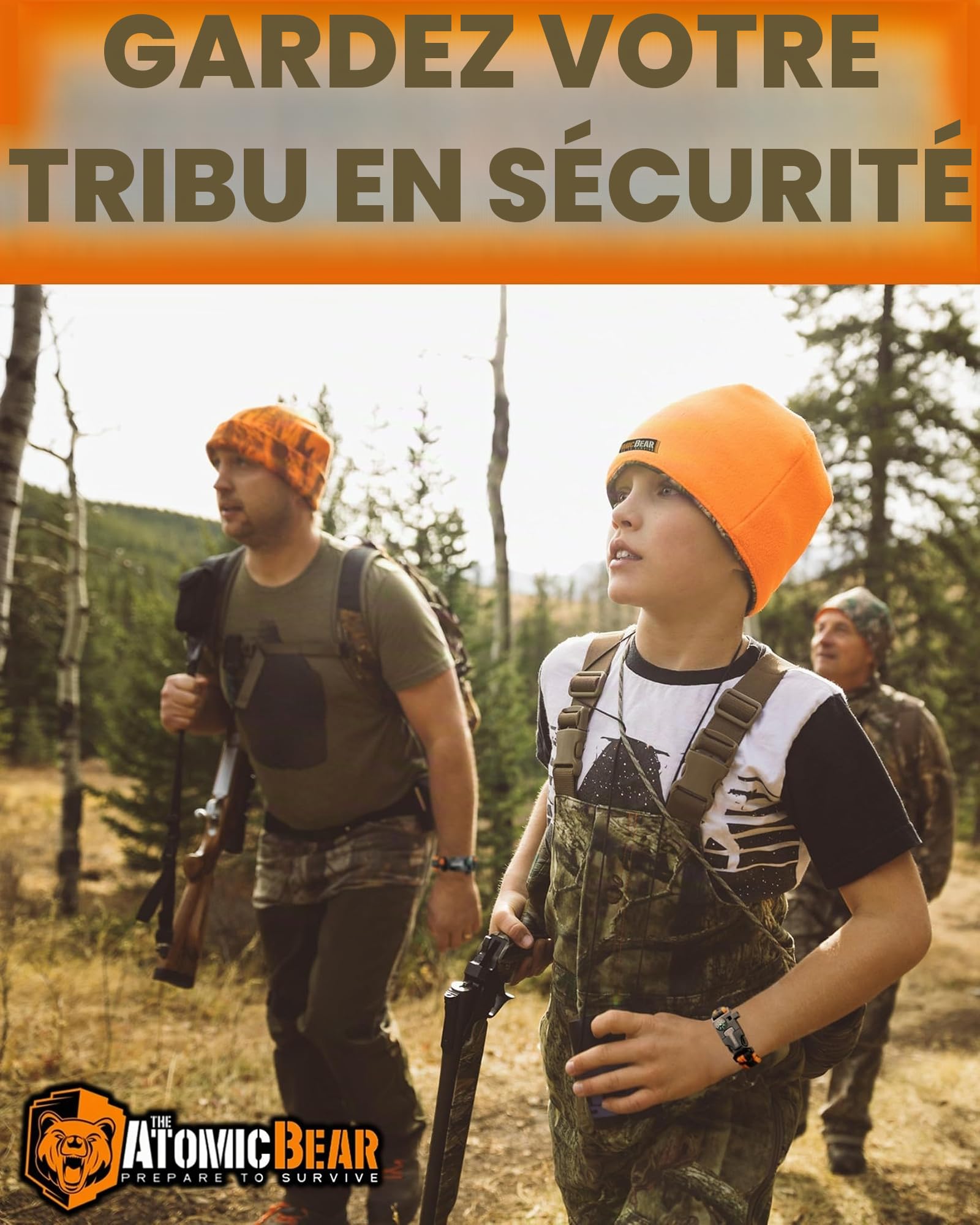 Lot de 2 bracelets de survie Cobra, Paracord + boussole + allume-feu + sifflet fort + couteau d'urgence, équipement de randonnée, de camping, de pêche, de chasse, noir + noir et orange