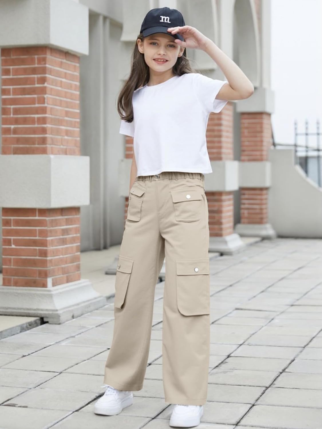 Cromoncent Girls High Waist Baggy Cargo Pants Y2k Wide Leg Pants with Pockets, 4-14 Years - Image 3