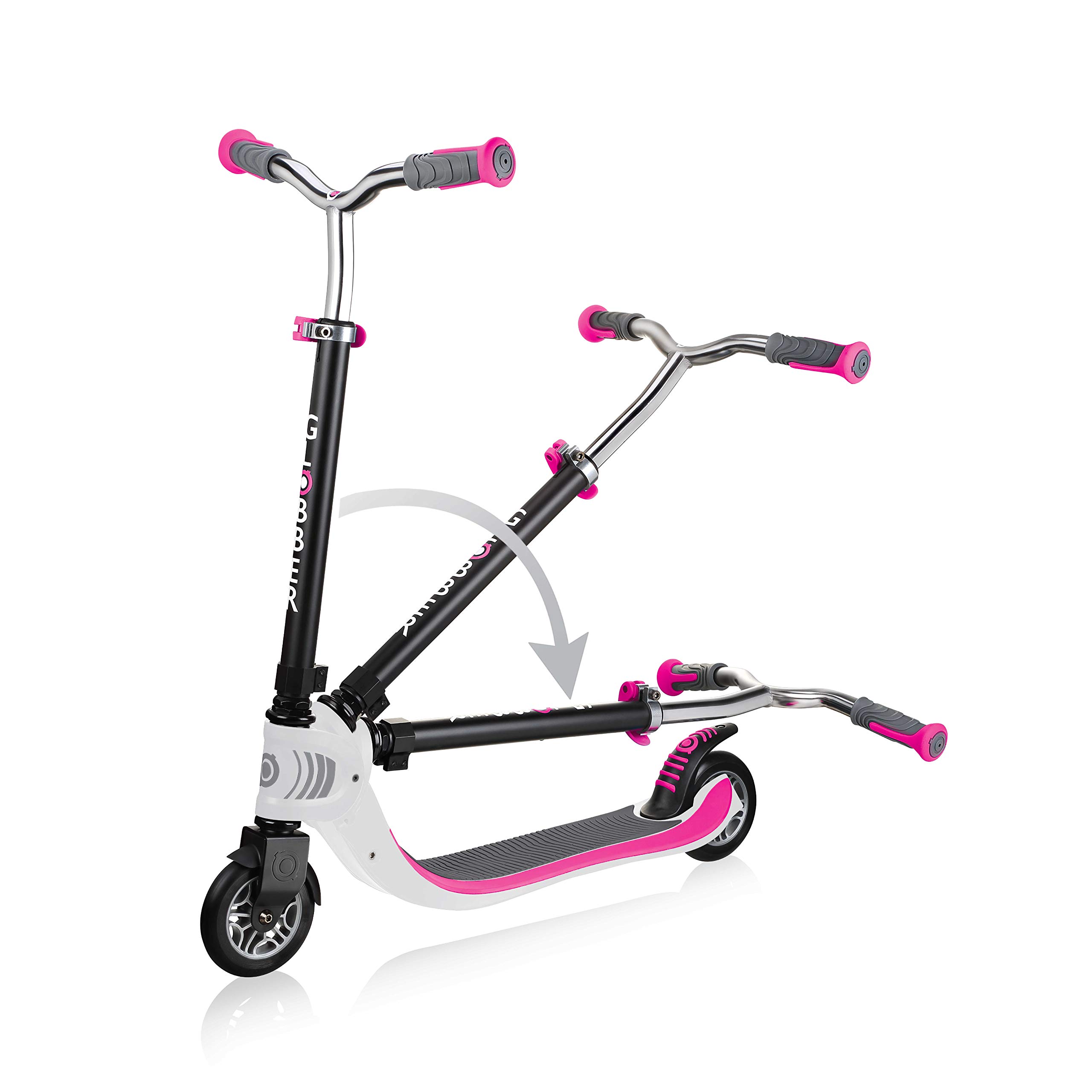 Globber - FLOW FOLDABLE 125 - Patinete plegable de 2 ruedas para niños mayores de 6 años y adolescentes , Blanco - Rosa
