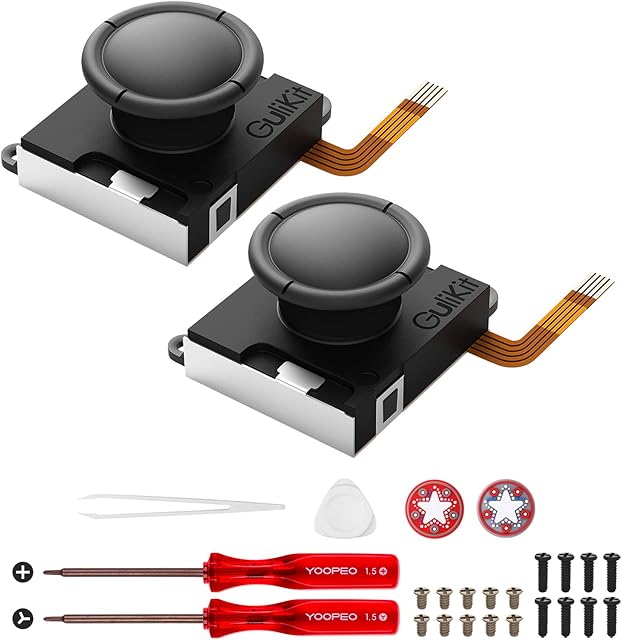 AKNES Gulikit Switch Joystick Replacement,No Drift, Hall Thumb Stick for Switch Joycon Controller&Switch OLED/Switch Lite,Left/Right Hall Effect Sensor Joystick Repair Kit/Tool,Thumbstick Cap (1 Pair)