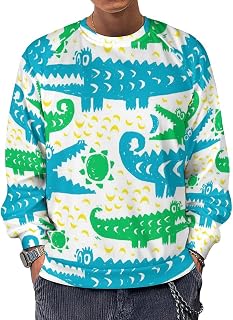 Abstract Crocodile And Sun Moon Men's Crewneck Sweatshirt Long Sleeve Casual Pullover Sweater T-shirt Lightweight Tops