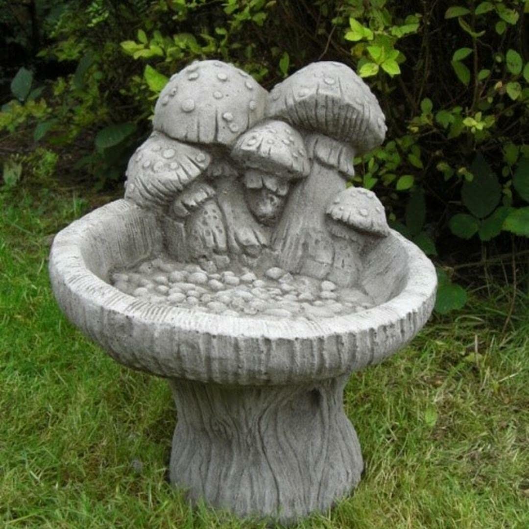 Discount Garden Statues Antique Grey Dgs Statues – Stone Cast, Birdbath/Feeder, Tree Trunk Base And Mushroom Top, Hand Finished, Statue, Sculpture