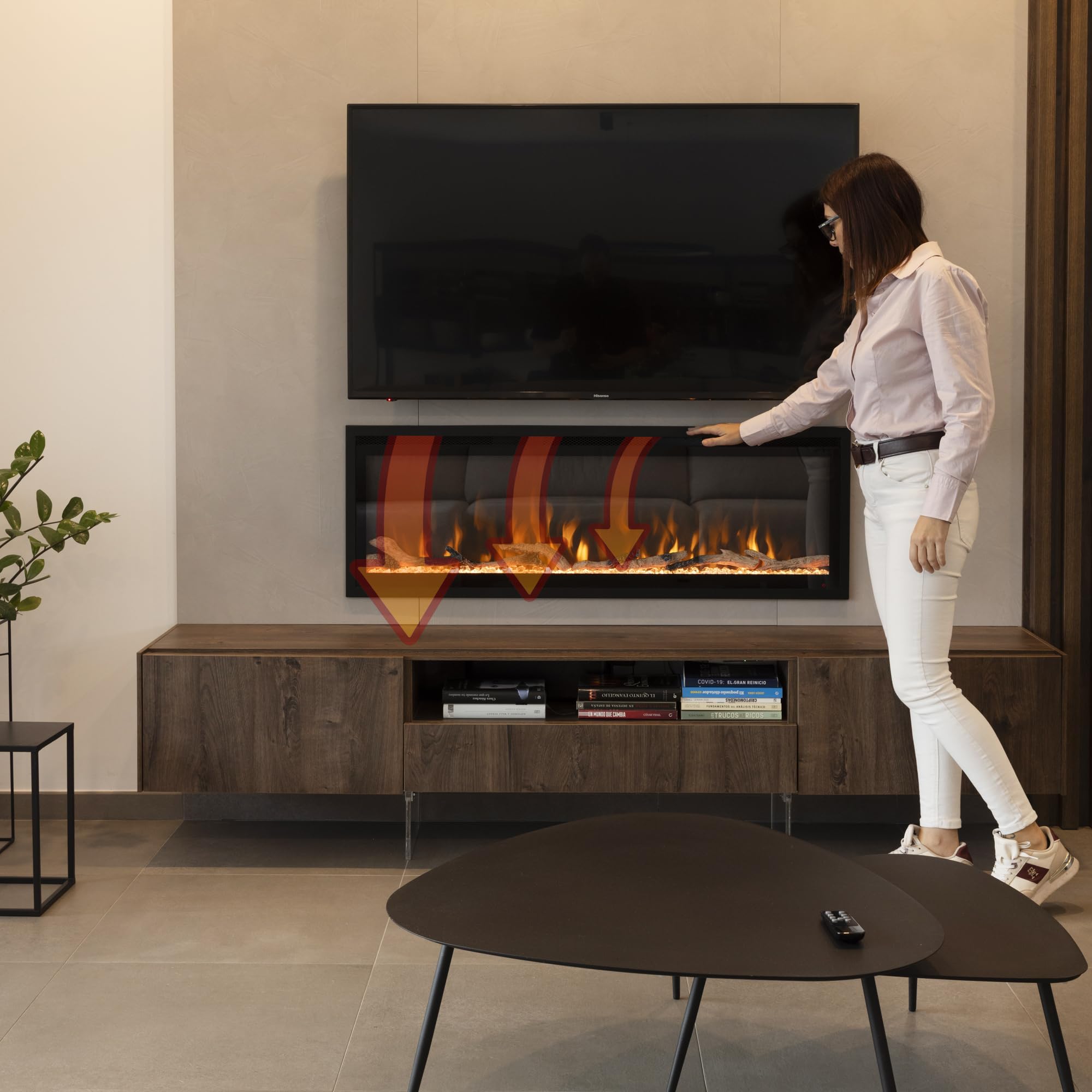 DUPI Chimenea Eléctrica 42 Nero Pro Lumina | 3 en 1 con Calefacción | Efecto Llama 3D Panorámica | 12 Colores Llama | Control Remoto | 106x43,5x15 cm (Negro, 42 Pulgadas)
