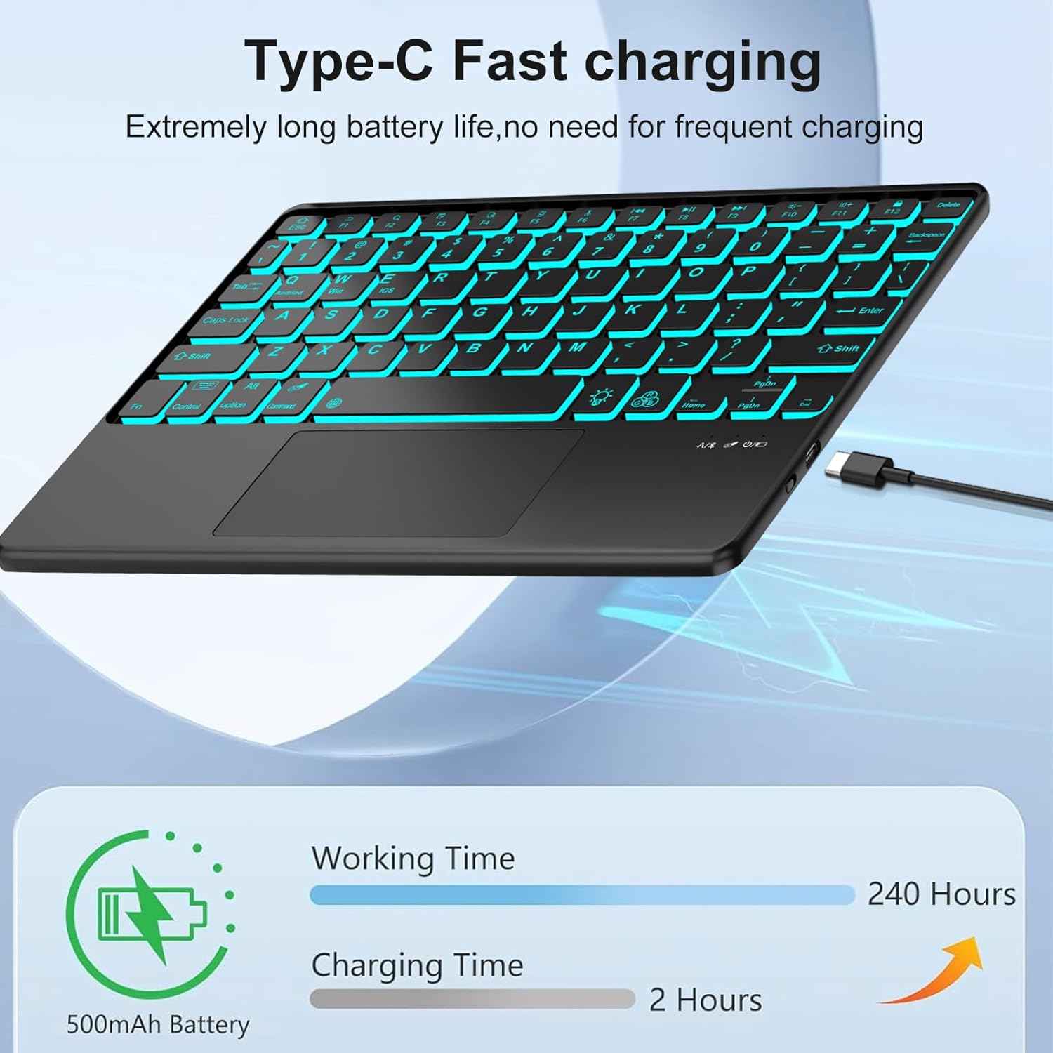 WINCHKING Compatible for iPad Air 11-inch/ 10.9" Air 5th 4th Generation Case with Keyboard -Multi-Touch Trackpad, 7-Color Backlit, Detachable Folio Cover for Air 11-inch M3/M2 (2025/2024) (Black)