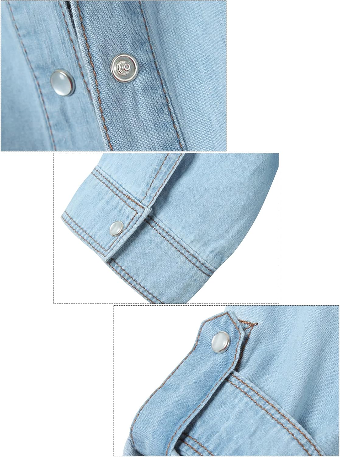 Women's 3/4 Sleeve Front Tie Shirt Denim Shirt Crop Cardigan Jean Crop Top Chambray Knot Shirt - Image 7