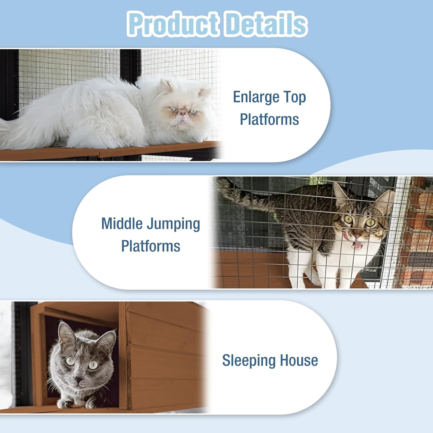 70.1’’ Large Catio Outdoor Cat Enclosure, Weatherproof Walk-in Cat Cage with Hammock and Scratching Post for Multiple Cats, Cat Patio with Platforms and Resting Boxes (Brown)