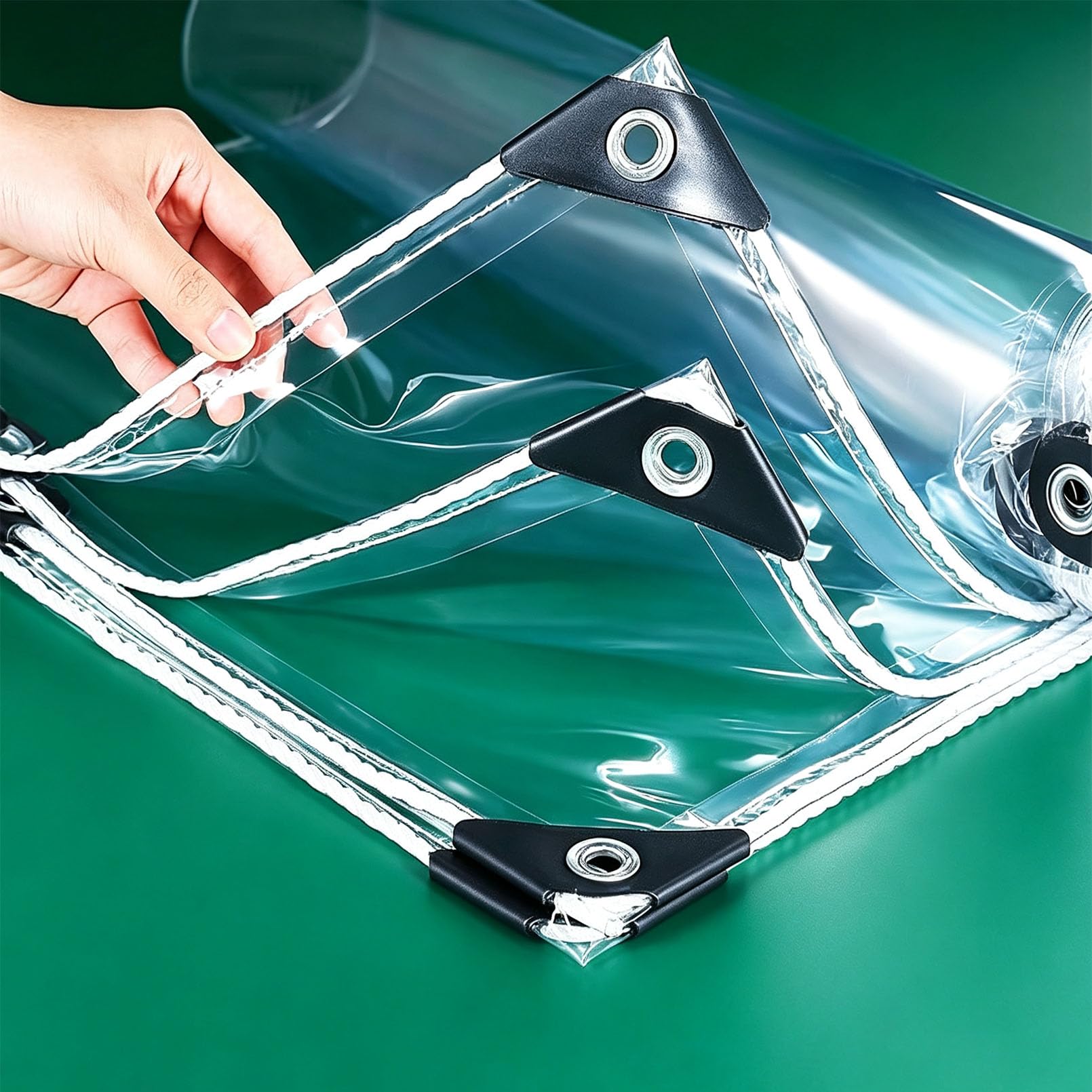 Tarpaulin Waterproof Transparent PVC with Eyelets, 420g/m² Heavy-Duty 1×1m