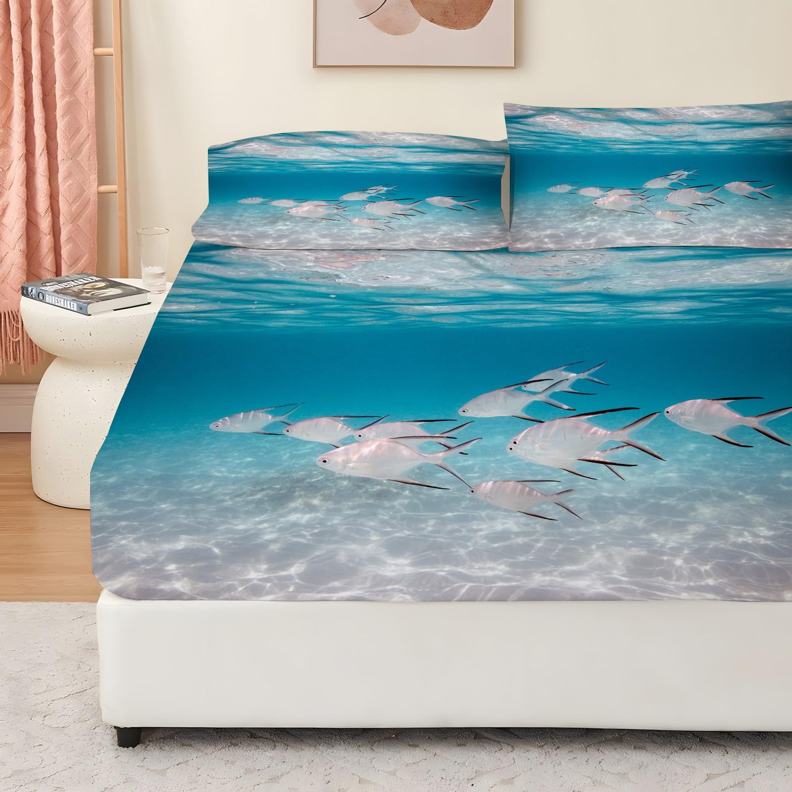 Amazon｜ボックスシーツ セミダブル 海の魚の海 ベッドカバー