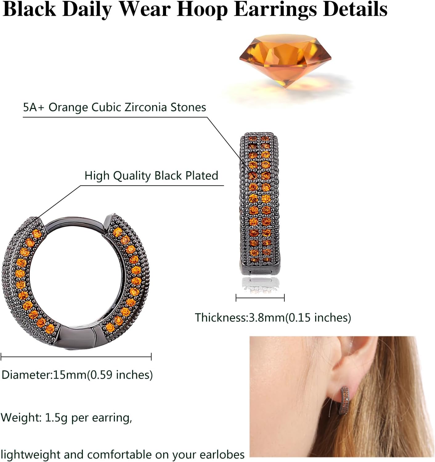 OYOGAAA Black Hoop Earrings For Men - Colorful Cubic Zirconia Red Green Daimond Cartilage Earrings Fashion Trendy Women Mens Hoop Huggie Aretes Negros Para Hombre - Image 2