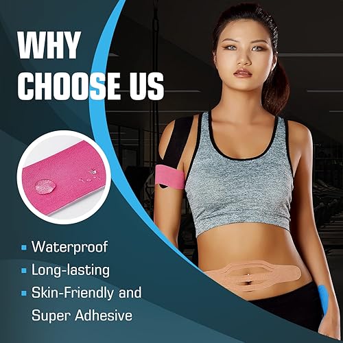 Miniatura 6 de Cinta de kinesiología (paquete de 2) para deportes y recuperación, resistente al agua, sin látex, cinta atlética de algodón elástico de alta calidad
