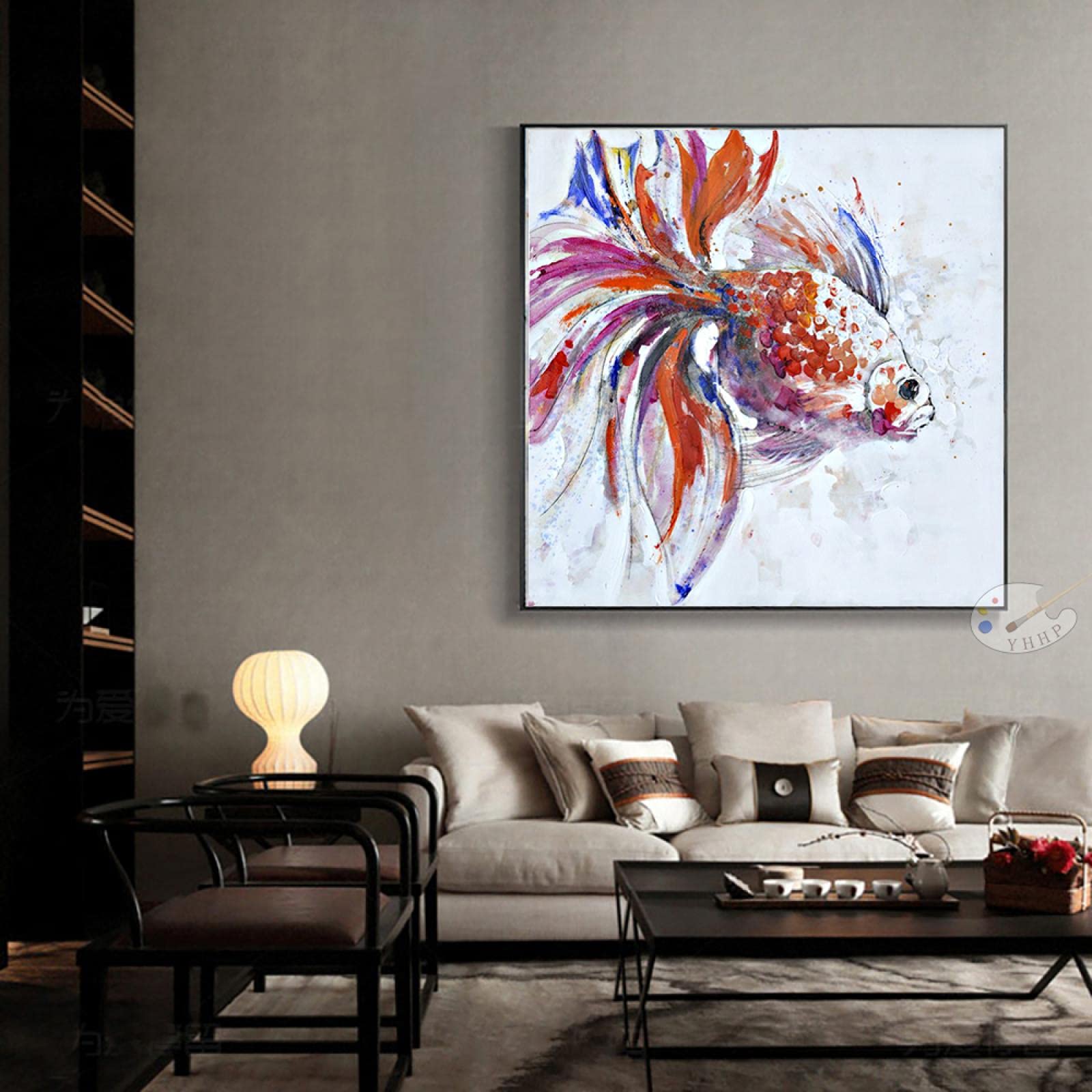 Amazon｜キャンバス抽象動物金魚絵画家の壁を飾るために使用される
