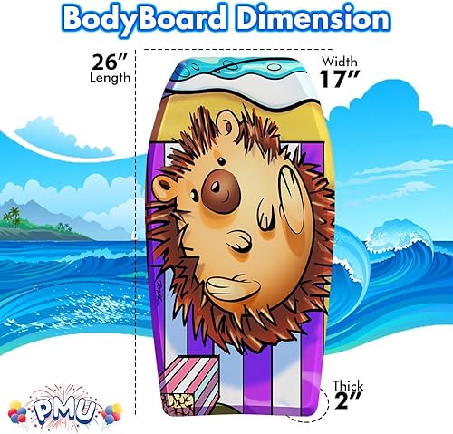 Miniatura 2 de PMU Bodyboard estampado de elefante de 26 pulgadas, correa de muñeca ligera, parte inferior lisa para playa, mar y piscina, tabla de surf para