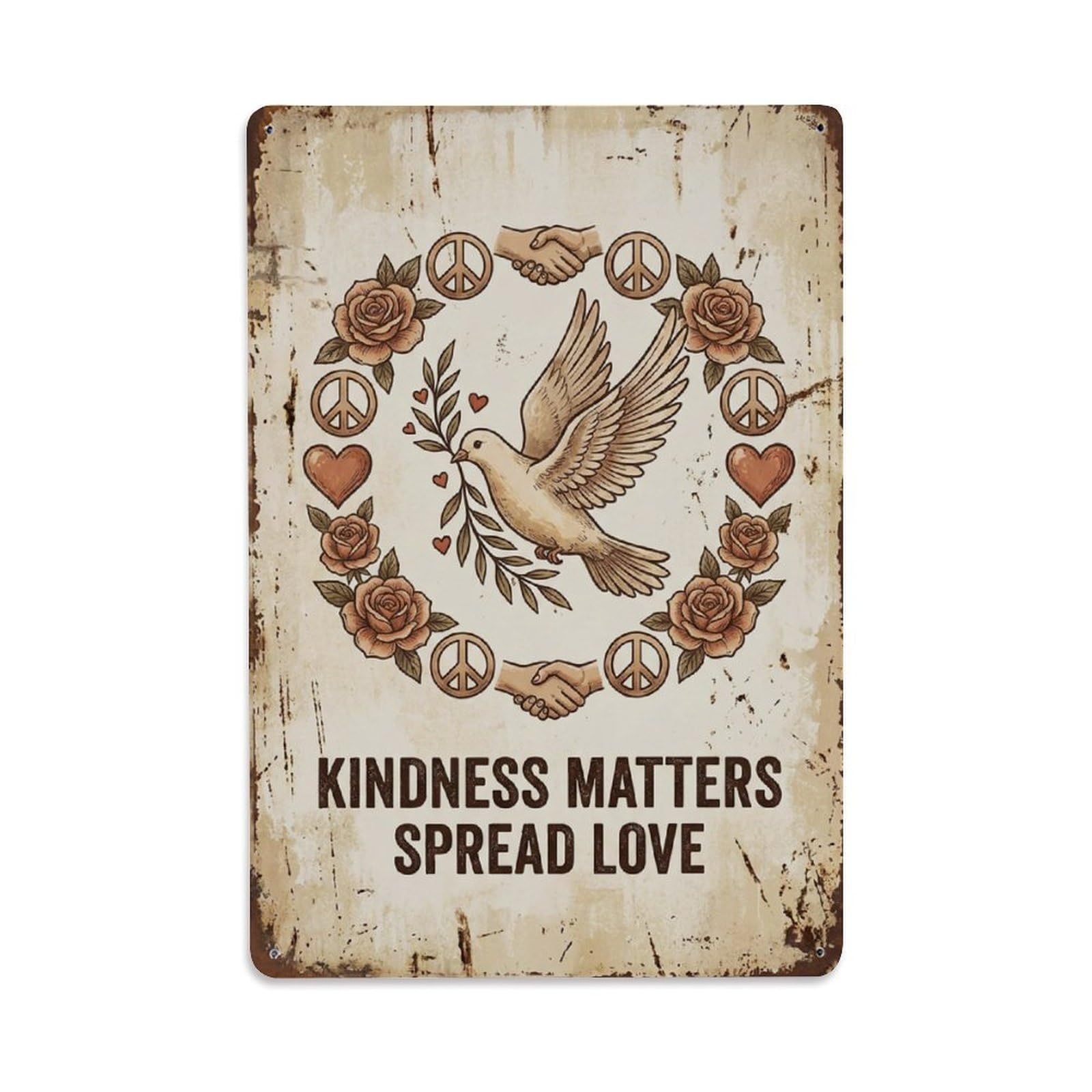 Okngb Style Whimsical Nature Motto Matters Spread Love Heritage Metal Tin Sign Plaque Wall Decor For Cafe, Man Cave, Club Bar, Office, Home Garden Round Metal Poster 8X12inch