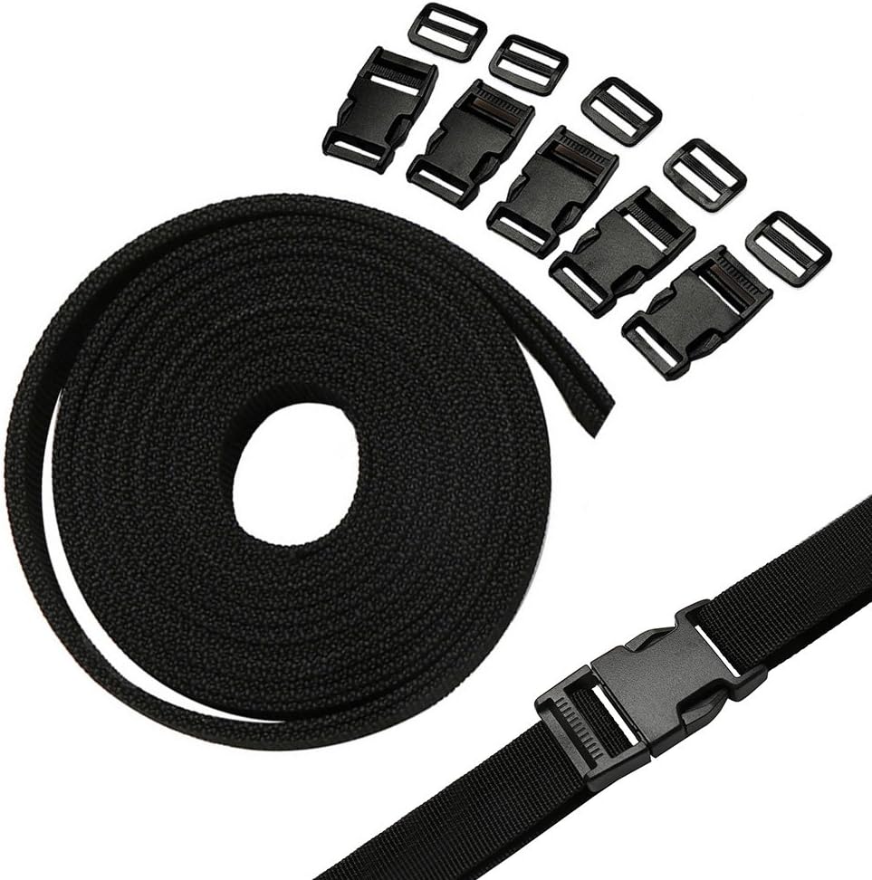 Aeiniweraabbcc Monond Yasirona Hootecheu 4m Nylon Heavy Webbing Stap Polypropylene with Double Side Release Buckles Clips 25mm Adjustable Plastic Buckles for DIY Craft Backpack Strapping Wide Black