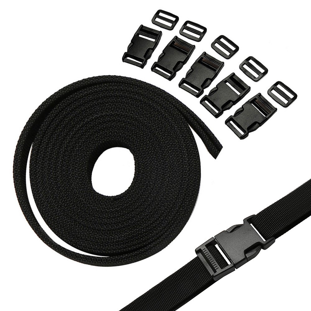 Aeiniweraabbcc Monond Yasirona Hootecheu 4m Nylon Heavy Webbing Stap Polypropylene with Double Side Release Buckles Clips 25mm Adjustable Plastic Buckles for DIY Craft Backpack Strapping Wide Black