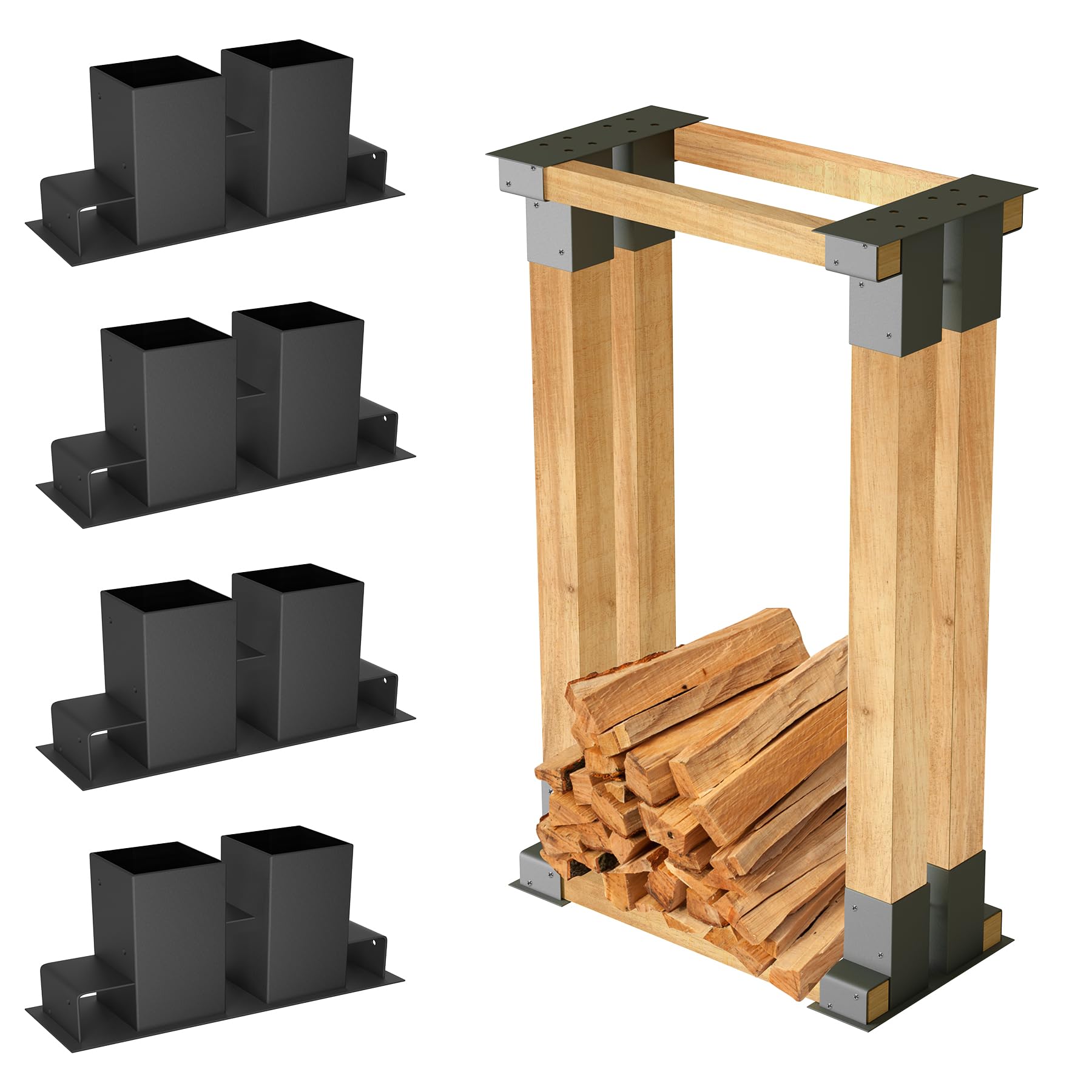 SUBTLETY Holzstapelhilfe Feuerverzinkt Holzstapelhalter Stabile Brennholz Stapelhilfe Brennholzregal Innen- und Außenbereich Kaminholzregal Selber Gestell für Holz Kaminholz Holzhalter (4 Stück)