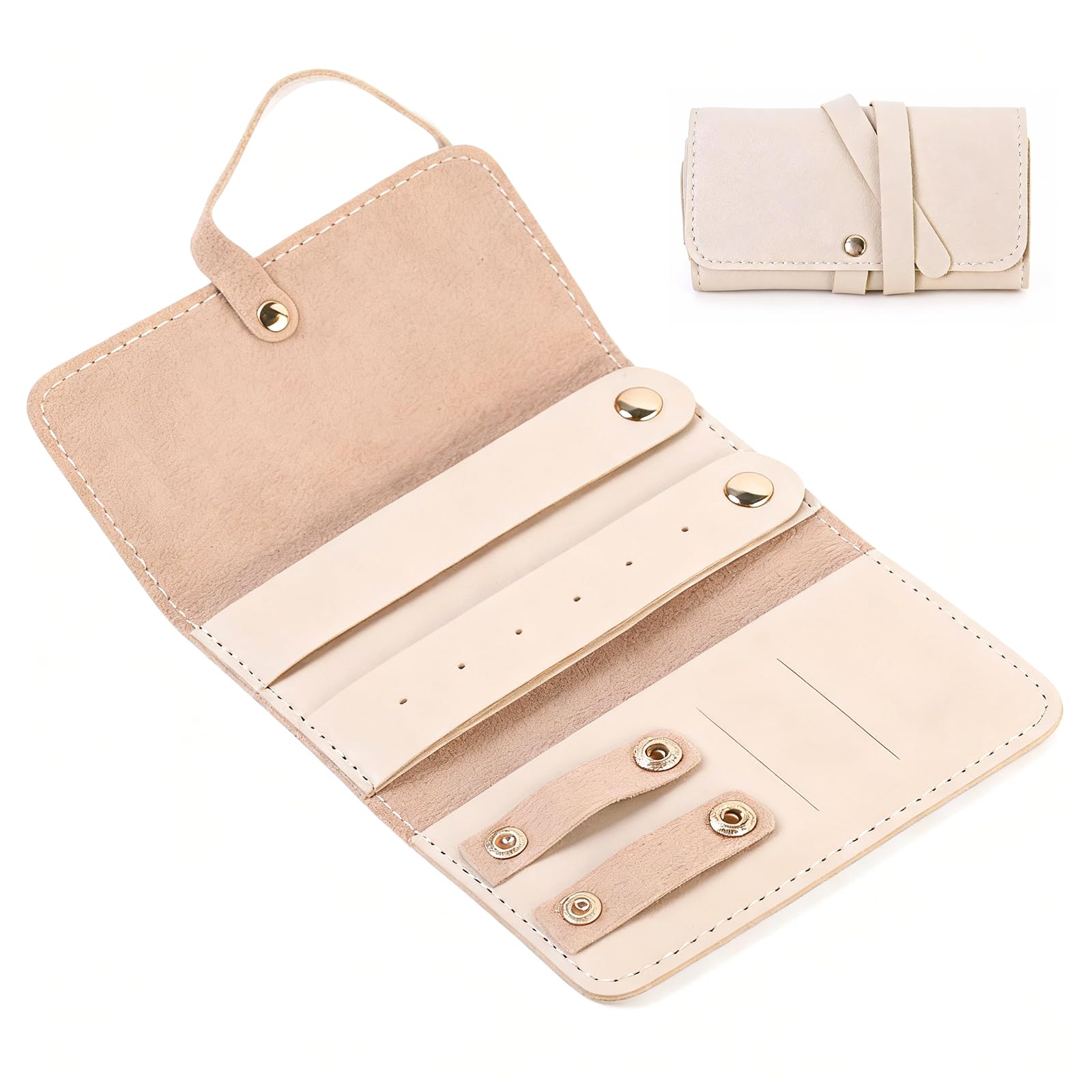 Rouleau de Rangement Bijoux, Pochette à Bijoux de Voyage en Pu, Pliable Boite a Bijoux Voyage, Organisateur/Rangement Multifonctionnel pour Bijoux Ranger Boucles Bagues, Plusieurs Compartiments