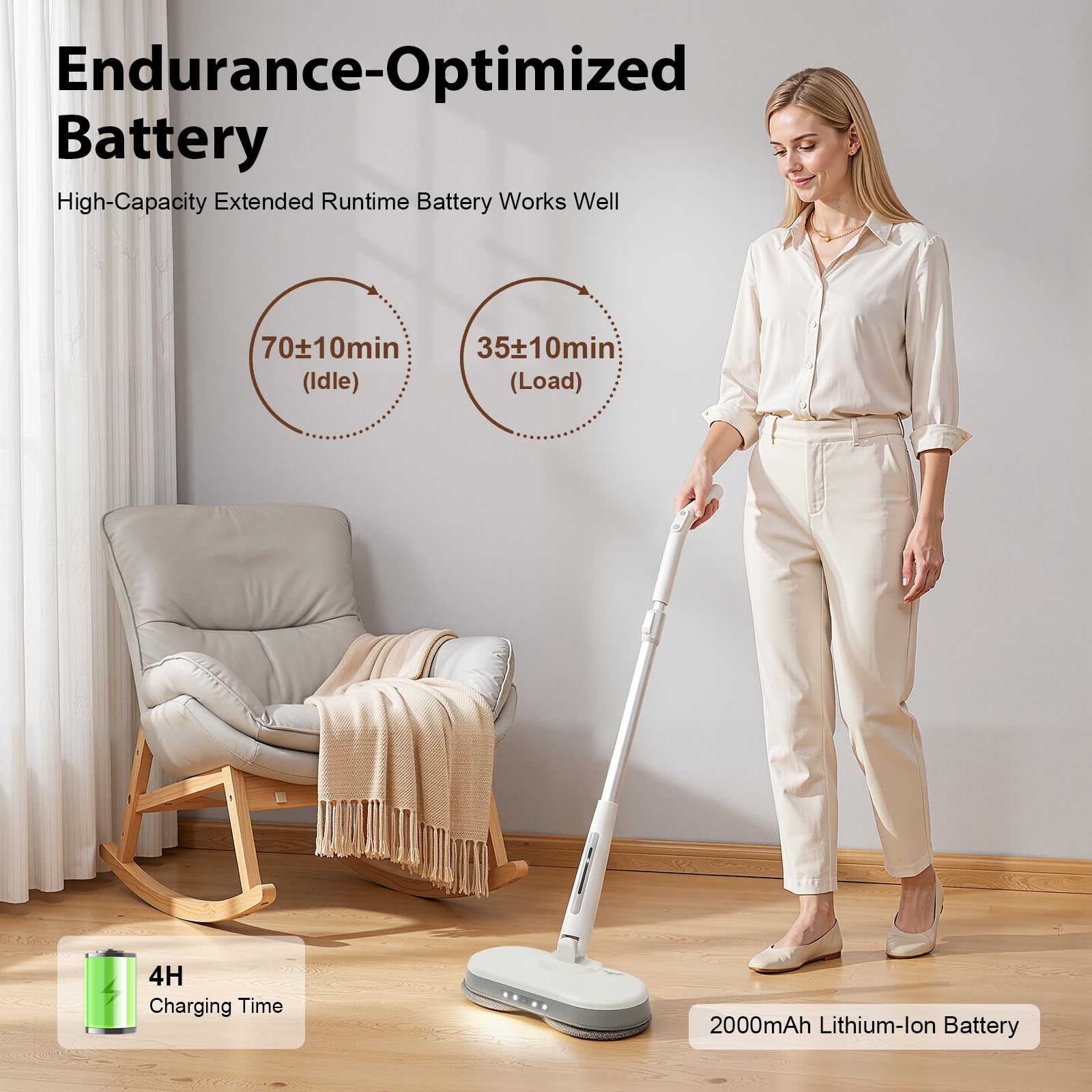 Kabellos Wischmopp Poliermaschine Elektrischer Wischer Mopp Bodenreiniger Spin Mop Mit Sprühfunktion und LED Bodenwischer zum Wischen Schrubben Polieren Hartholzböden Fliesen Laminat