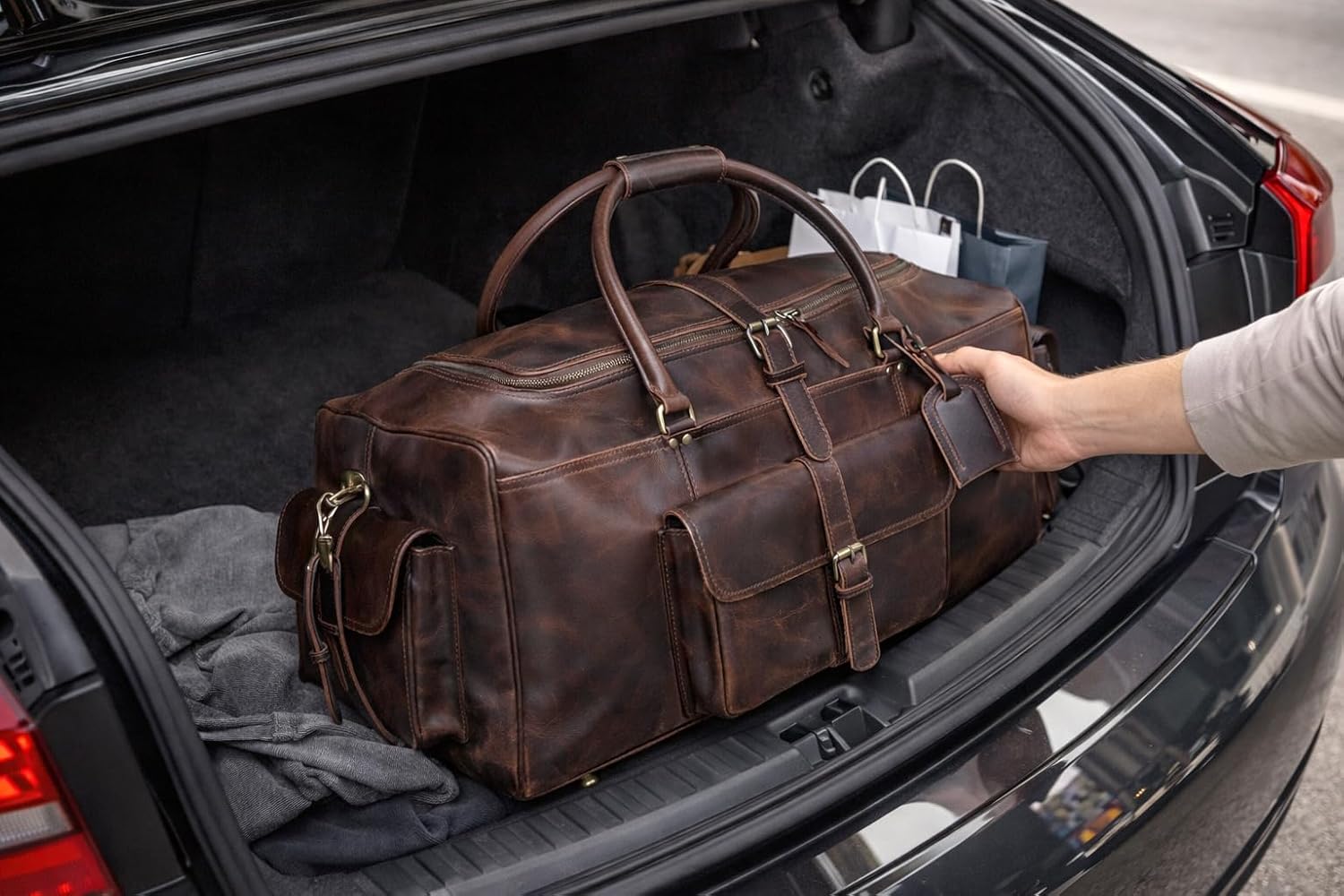 Leather Duffle Bags for Men - 24 Inch Full Grain Leather travel bag, leather overnight bag, Mens Leather Bag, Carry On Leather Weekender Bag, Airplane Leather Luggage Duffel Gym Bag