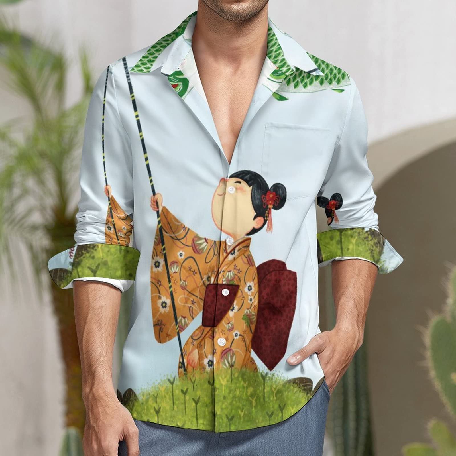 Amazon.co.jp: ハワイアンシャツ こいのぼり 空に泳ぐ 和風 水彩