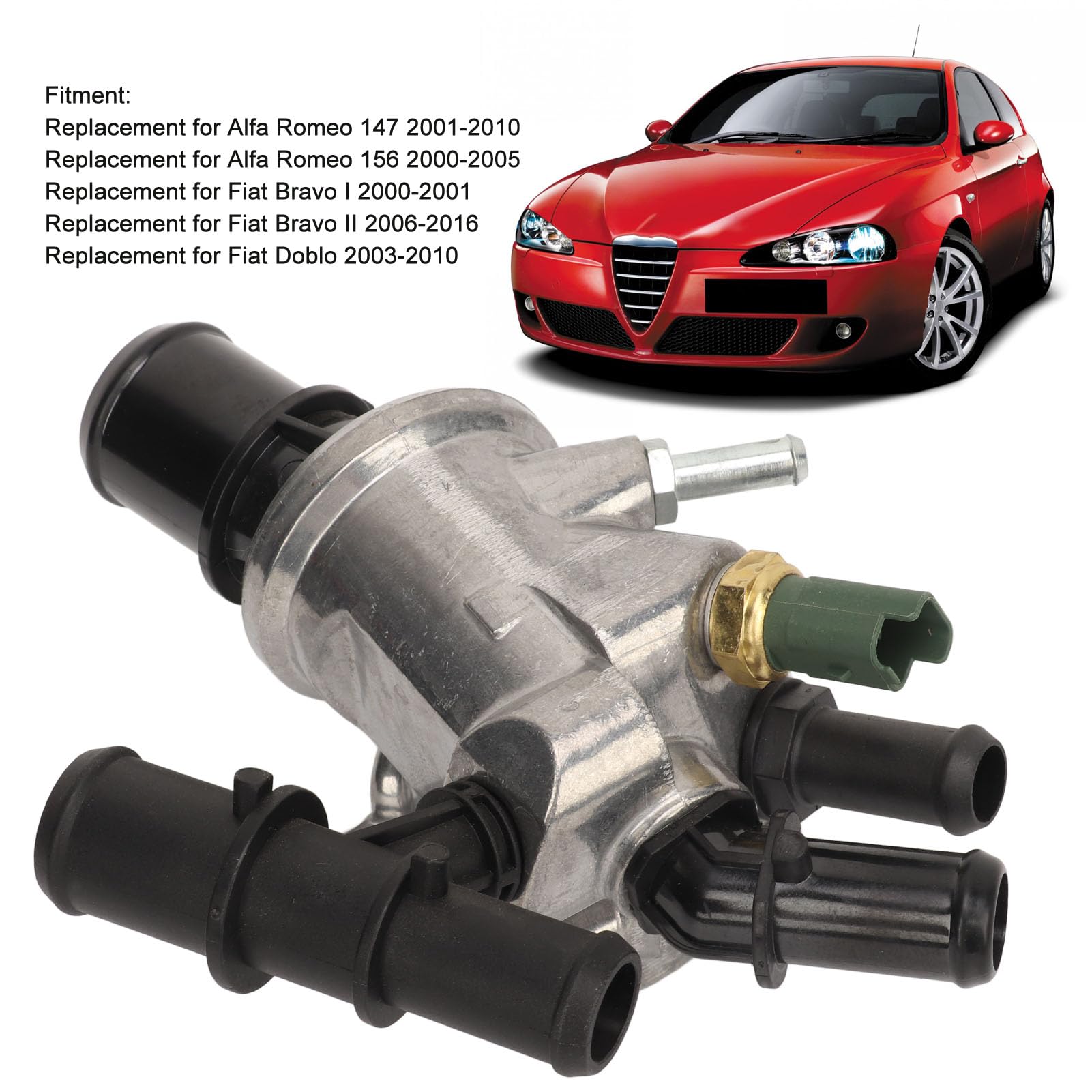 Termostato del Liquido di Raffreddamento a 2 Pin Controllo Accurato della Temperatura Stabile 60816681 Sostituzione Per Alfa Romeo 147/156