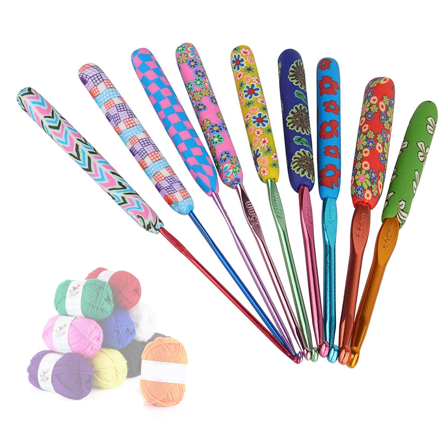 Aluminum Crochet Hook Set，Floral Crochet Kit Crochet Knitting Needles Kit for Beginners Metal Crochet Set Solid Hook Hand Knit Ergonomic Soft Rubber Comfort Grip Crochet Starter kit for Adult（13pcs）