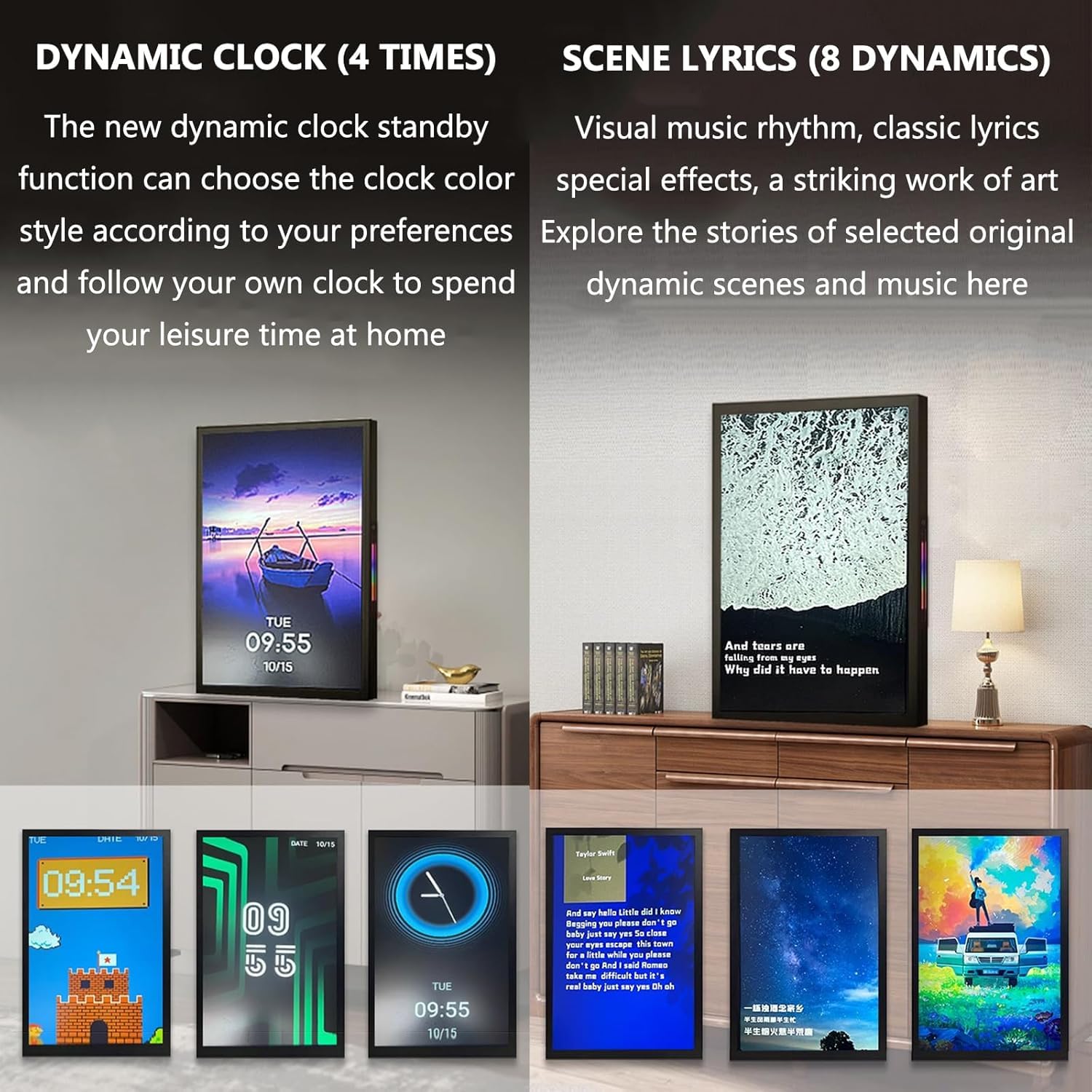 Enceinte Bluetooth flottante avec horloge et paroles, montage mural pour la maison, les fêtes et les festivals
