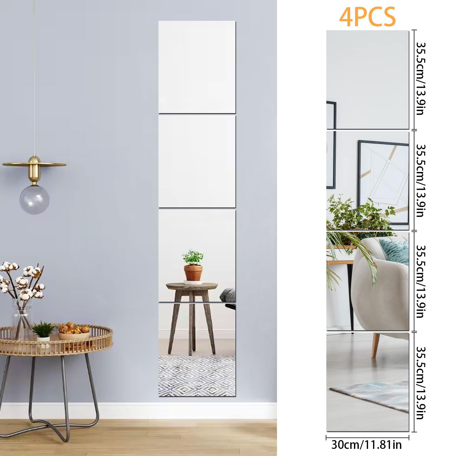 Specchio di vetro autoadesivo,specchio adesivo HD HD,film a specchio flessibile,piastrelle dello specchio autoadesivo,specchio da parete,per il bagno del bagno mobile la camera da letto(35,5*30 cm)