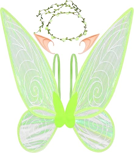 U-Goforst Juego de disfraz de alas de hada, mariposa, alas de ángel, recuerdos de fiesta, Halloween, cosplay para mujeres y niñas (verde)