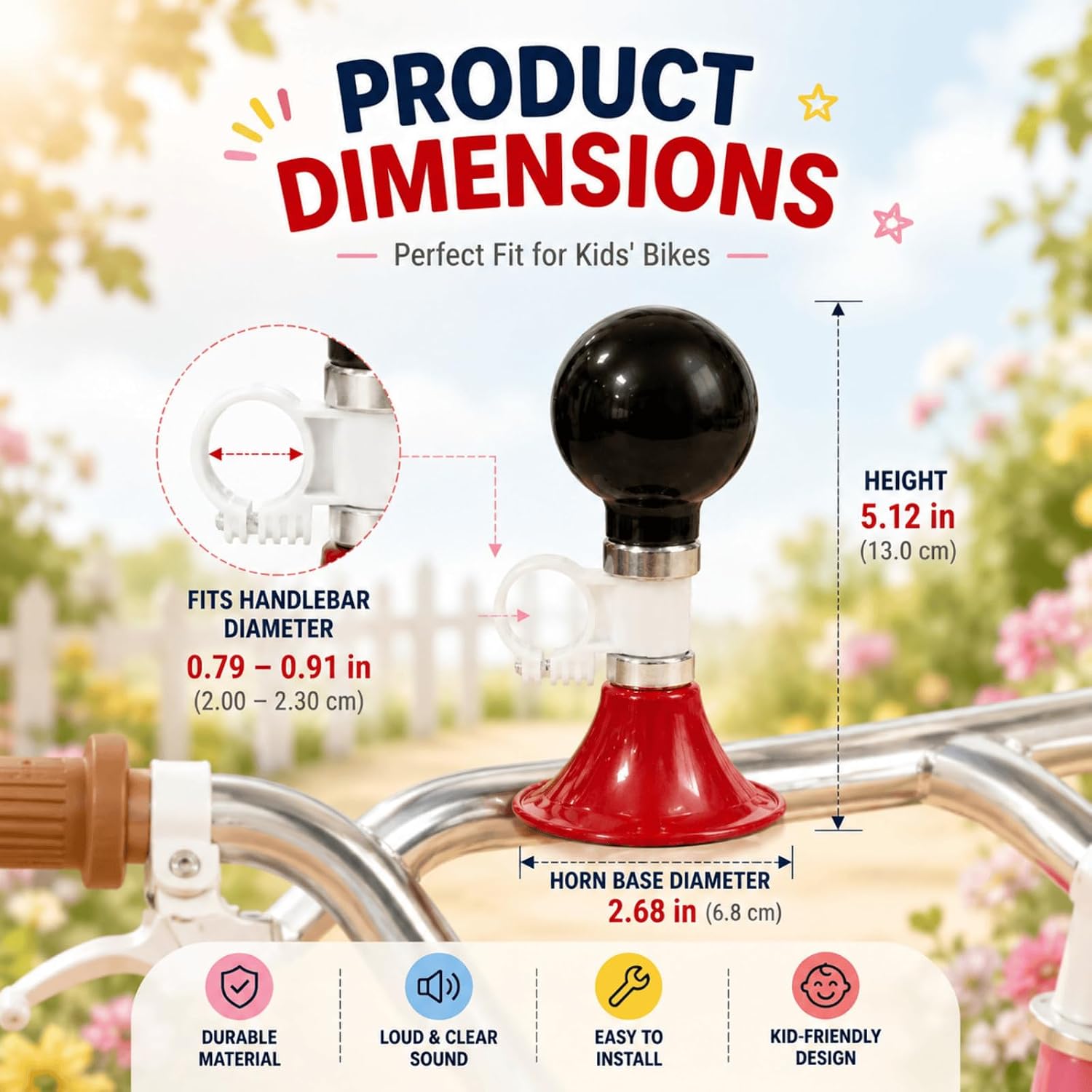 Bike Horn for Kids & Adults, Rubber Squeeze Bicycle Bell with Metal Trumpet