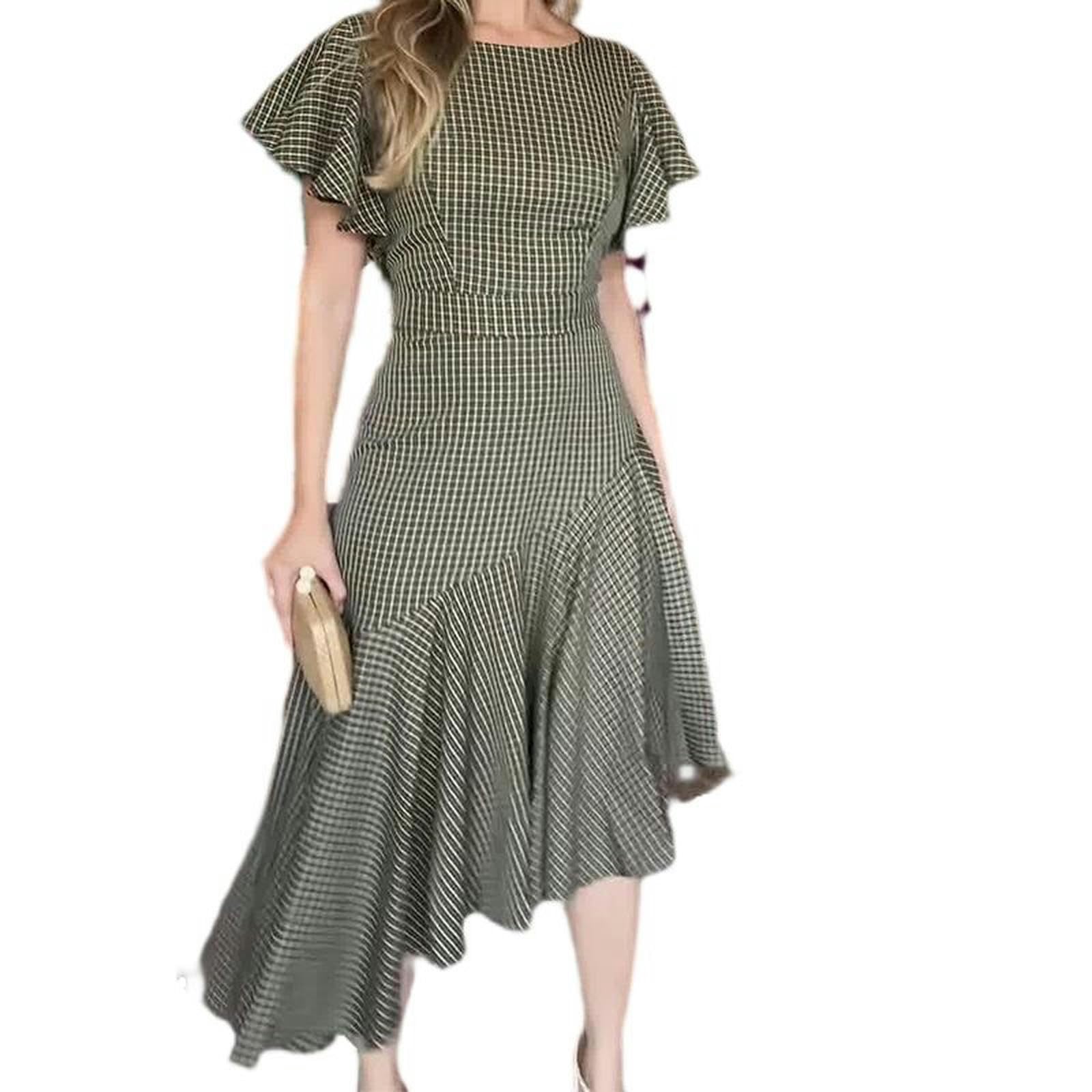 Abito da Donna a ma Corte con Temperamento pendolare a Righe Patchwork Verde Patchwork Verde Oliva-XXL