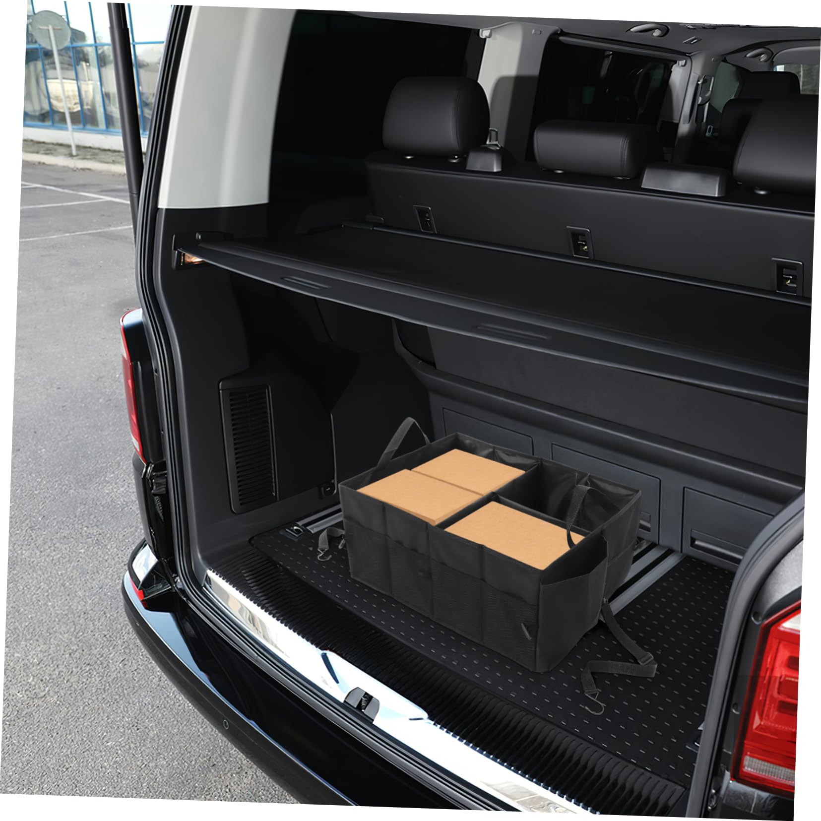 GANAZONO Organizador de Maletero de Coche Plegable, Asas Reforzadas Caja de Almacenamiento de Gran Capacidad en Poliéster, Negro Bolsillos Múltiples y Viajes