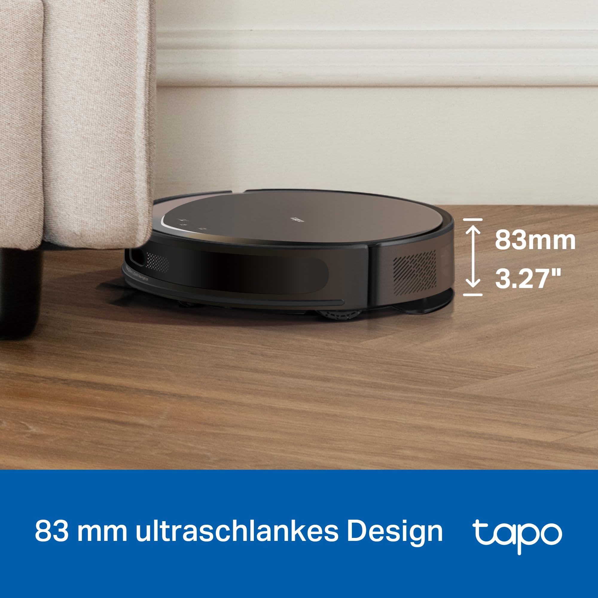 Tapo RV20 Max Plus Saugroboter mit Wischfunktion und automatischer Absaugstation, 5300Pa Ultra-Starke Saugkraft, 83 mm Ultra-schlank, kompatibel mit Alexa & Google Assistant Sprachsteuerung, App
